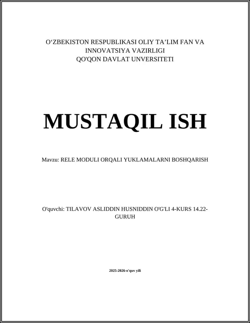 RELE MODULI ORQALI YUKLAMALARNI BOSHQARISH