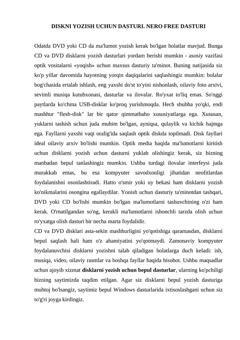 DISKNI YOZISH UCHUN DASTURI