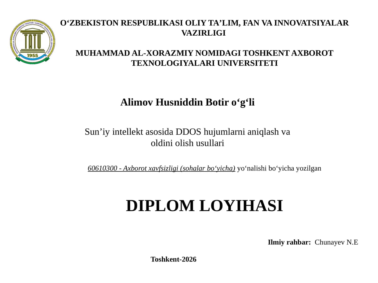 Sun’iy intellekt asosida DDOS hujumlarni aniqlash va oldini olish usullari