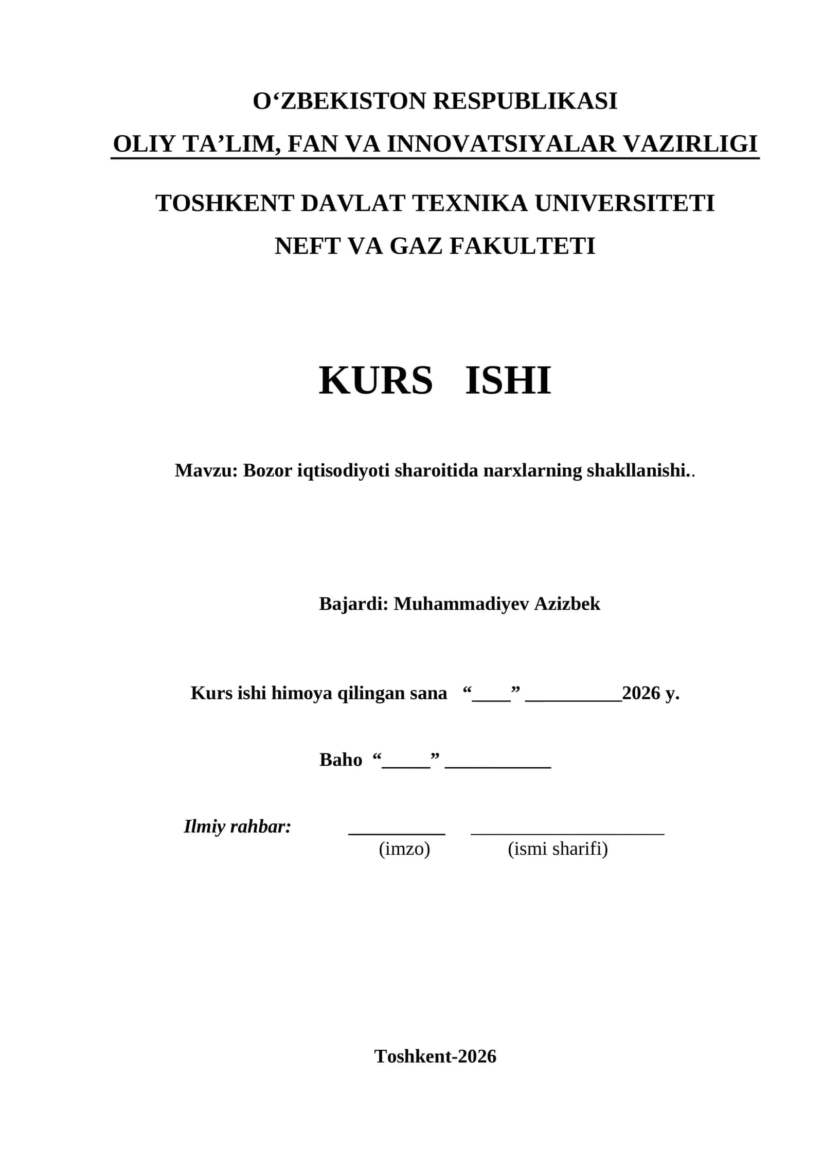Bozor iqtisodiyoti sharoitida narxlarning shakllanishi.