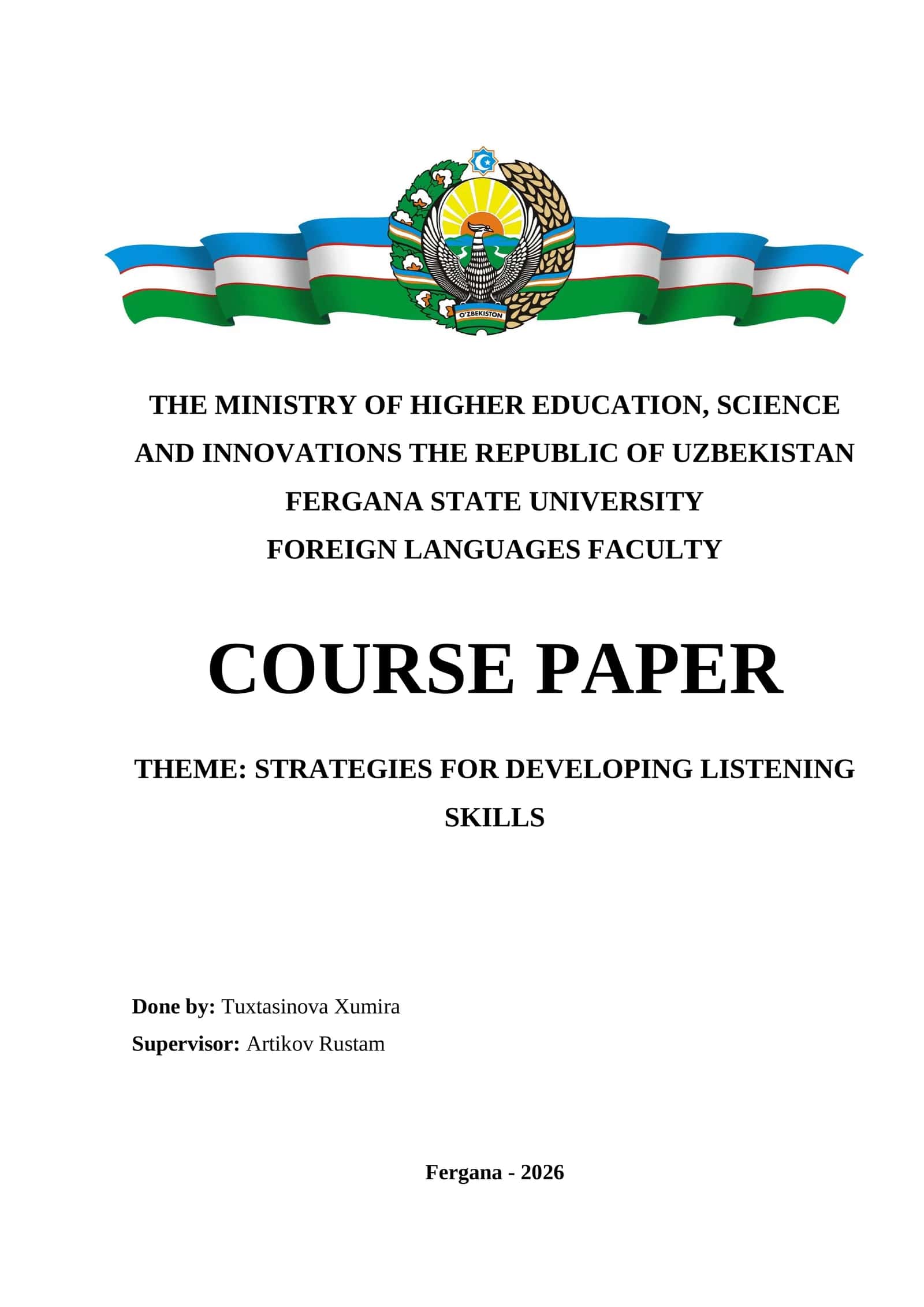 COURSE PAPER THEME: STRATEGIES FOR DEVELOPING LISTENING SKILLS