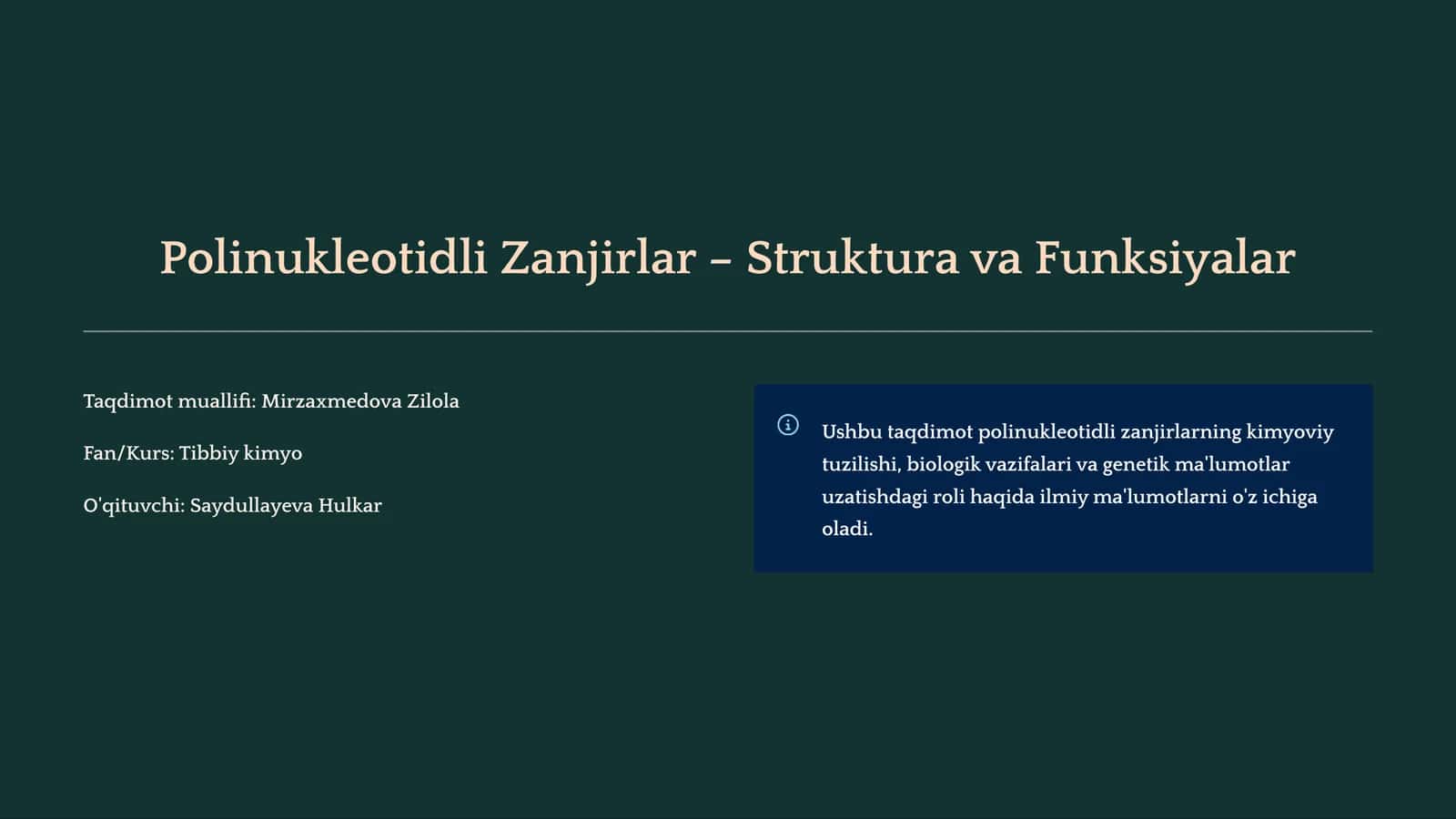 Polinukleotidli Zanjirlar – Struktura va Funksiyalar