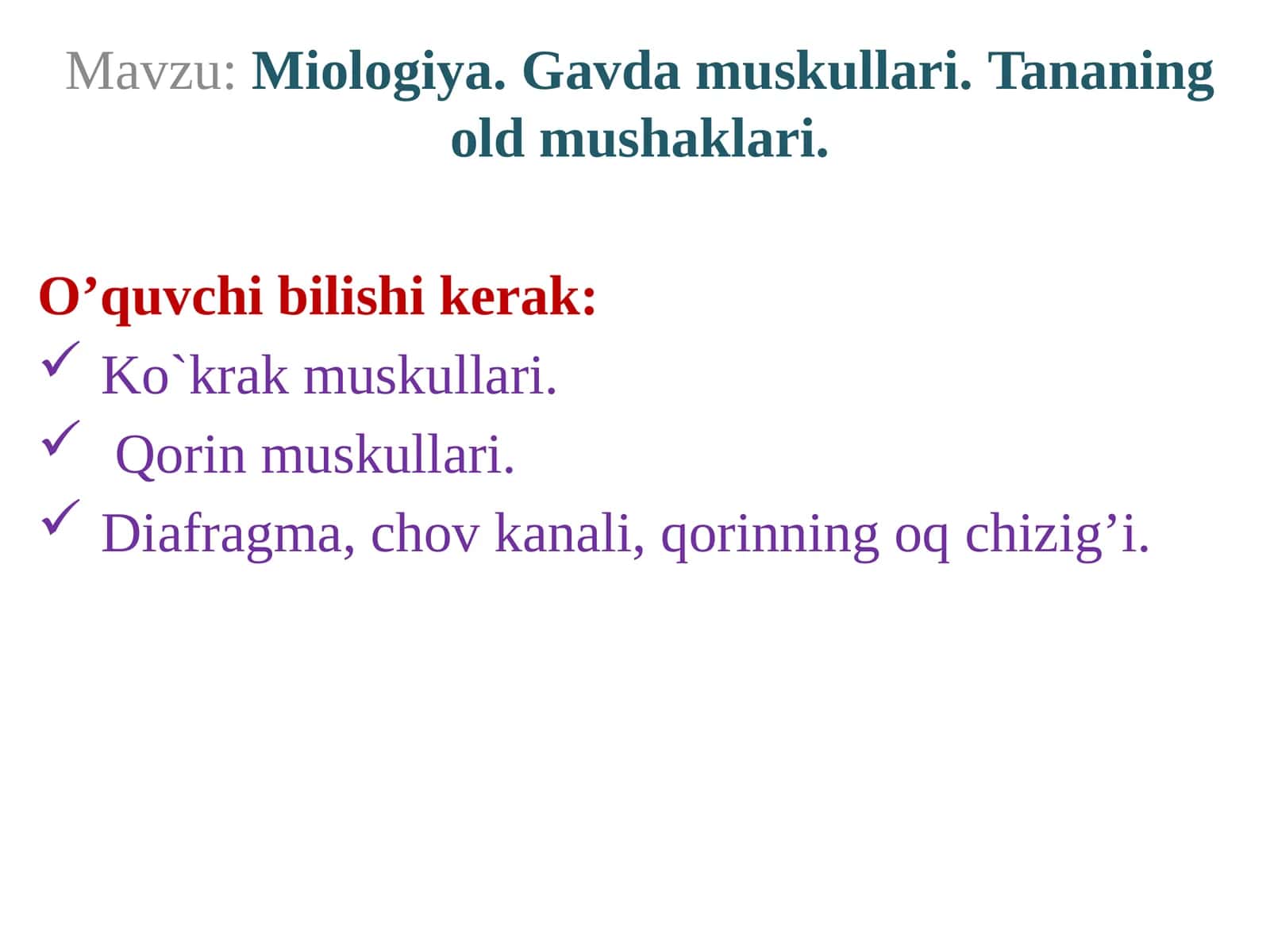 Miologiya.Gavda muskullari.Tananingoldmushaklari