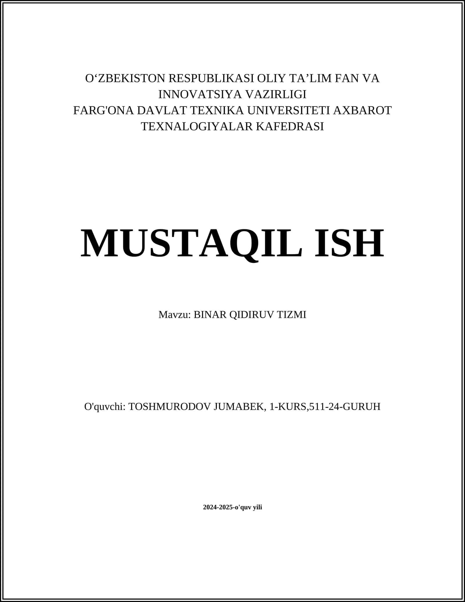 BINAR QIDIRUV TIZMI