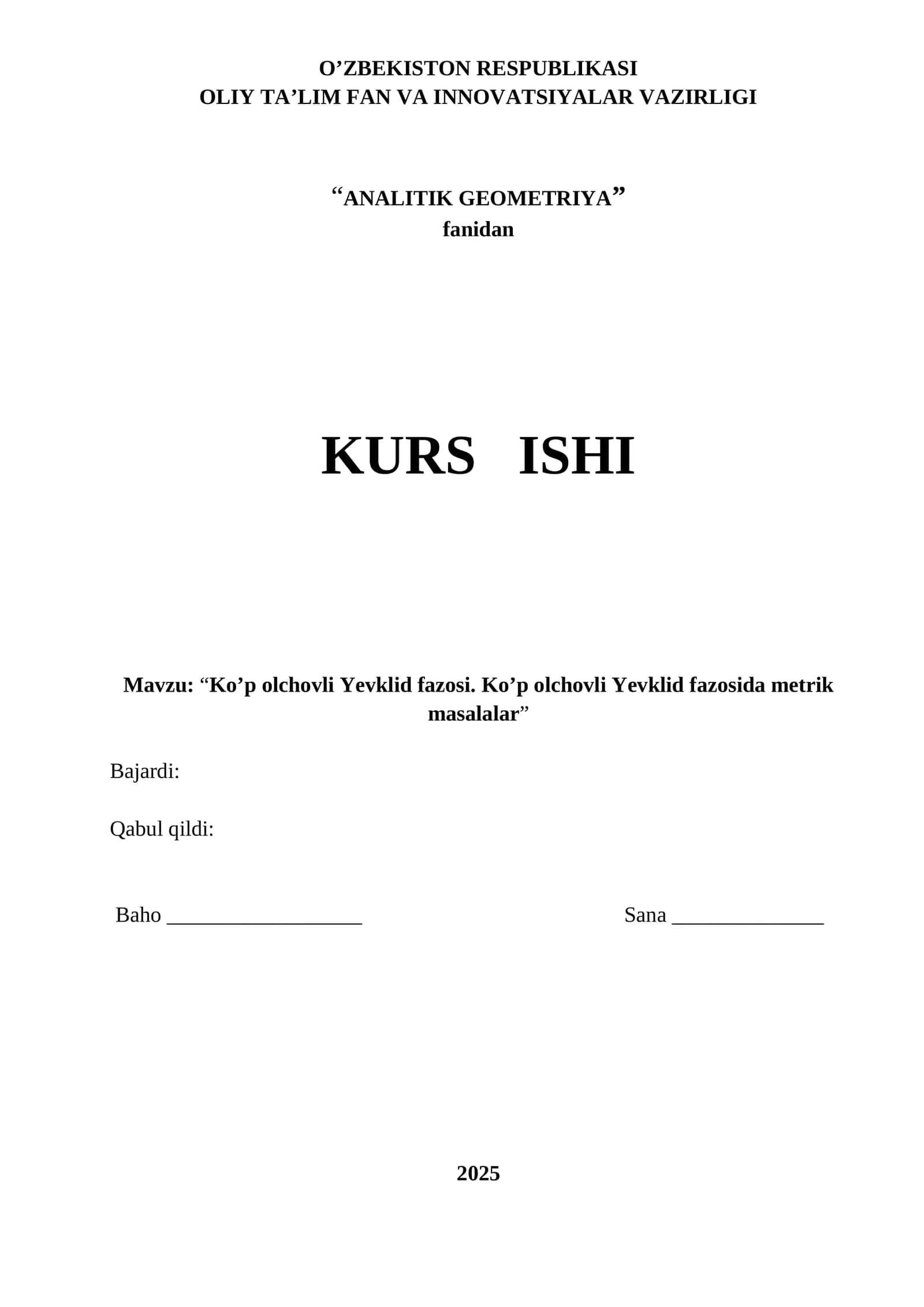 ANALITIK GEOMETRIYA KURS ISHI