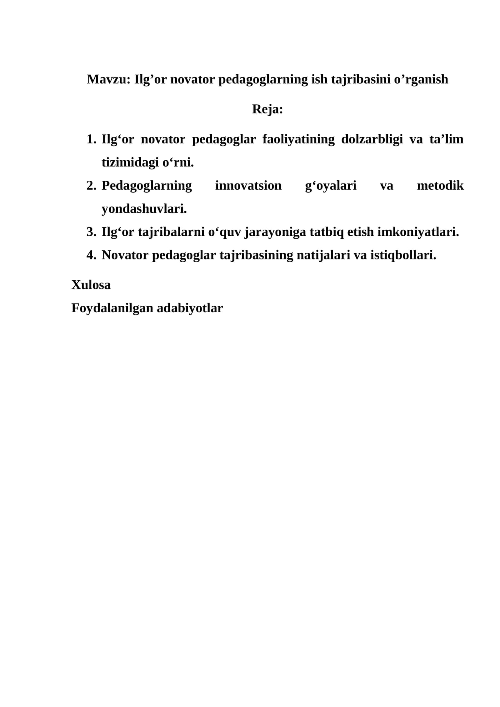 Ilg‘or novator pedagoglarning ish tajribasini o’rganish