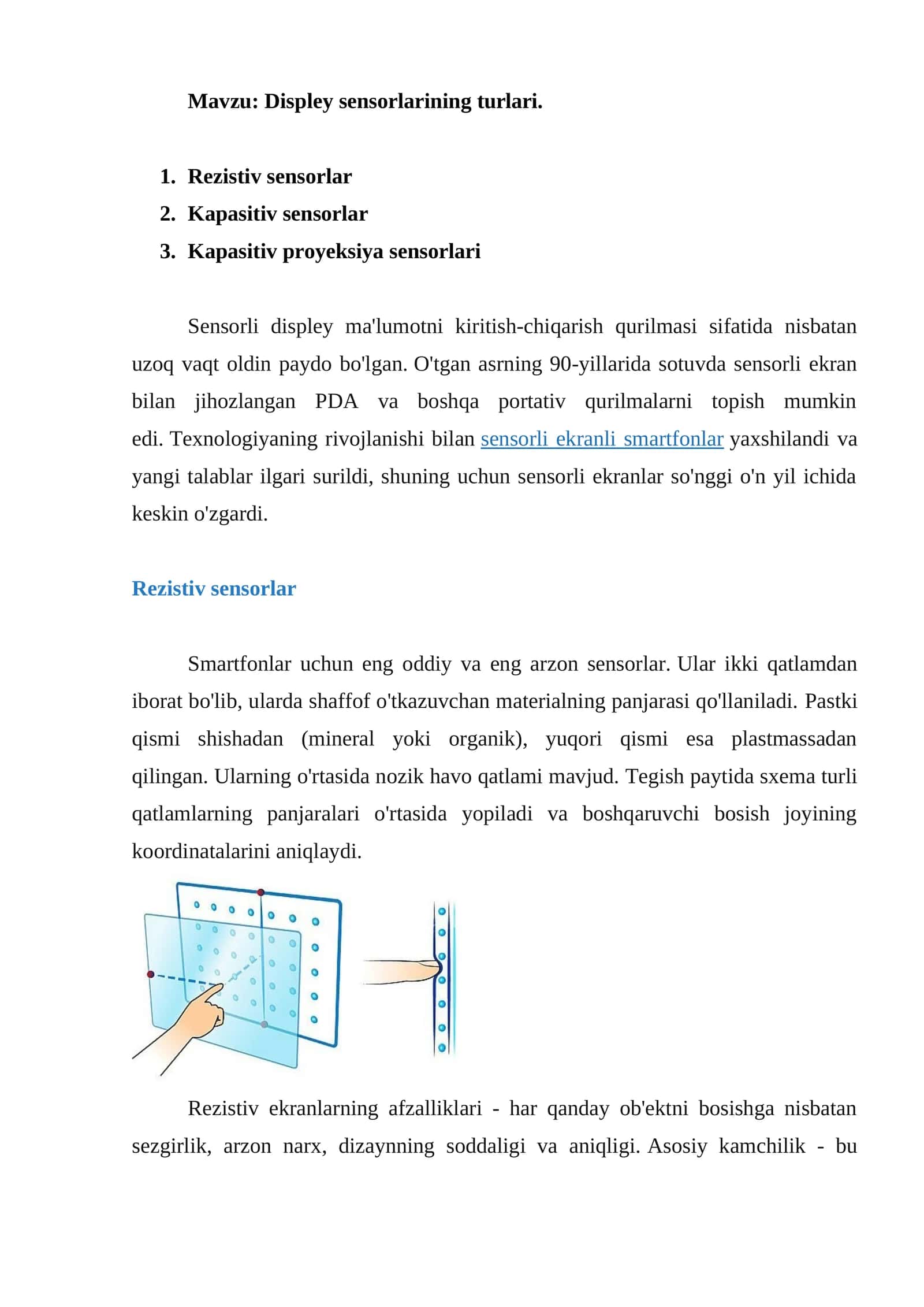 Displey sensorlarining turlari