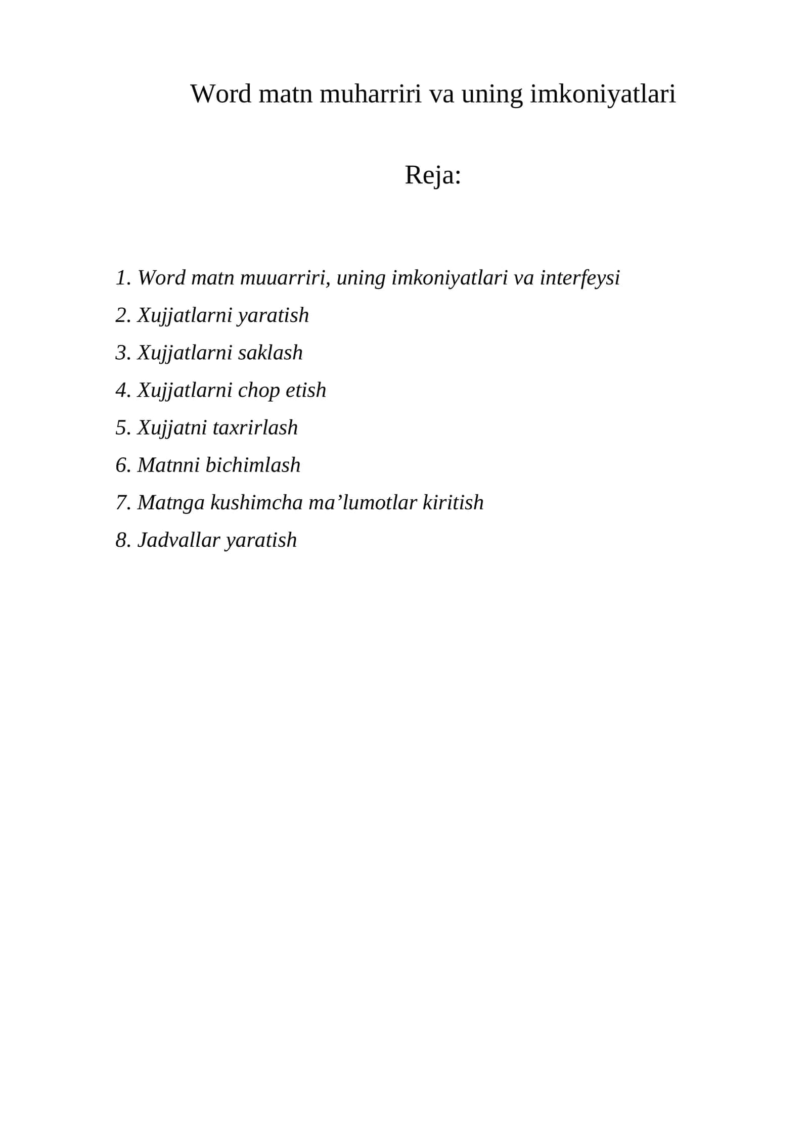 Word matn muharriri va uning imkoniyatlari