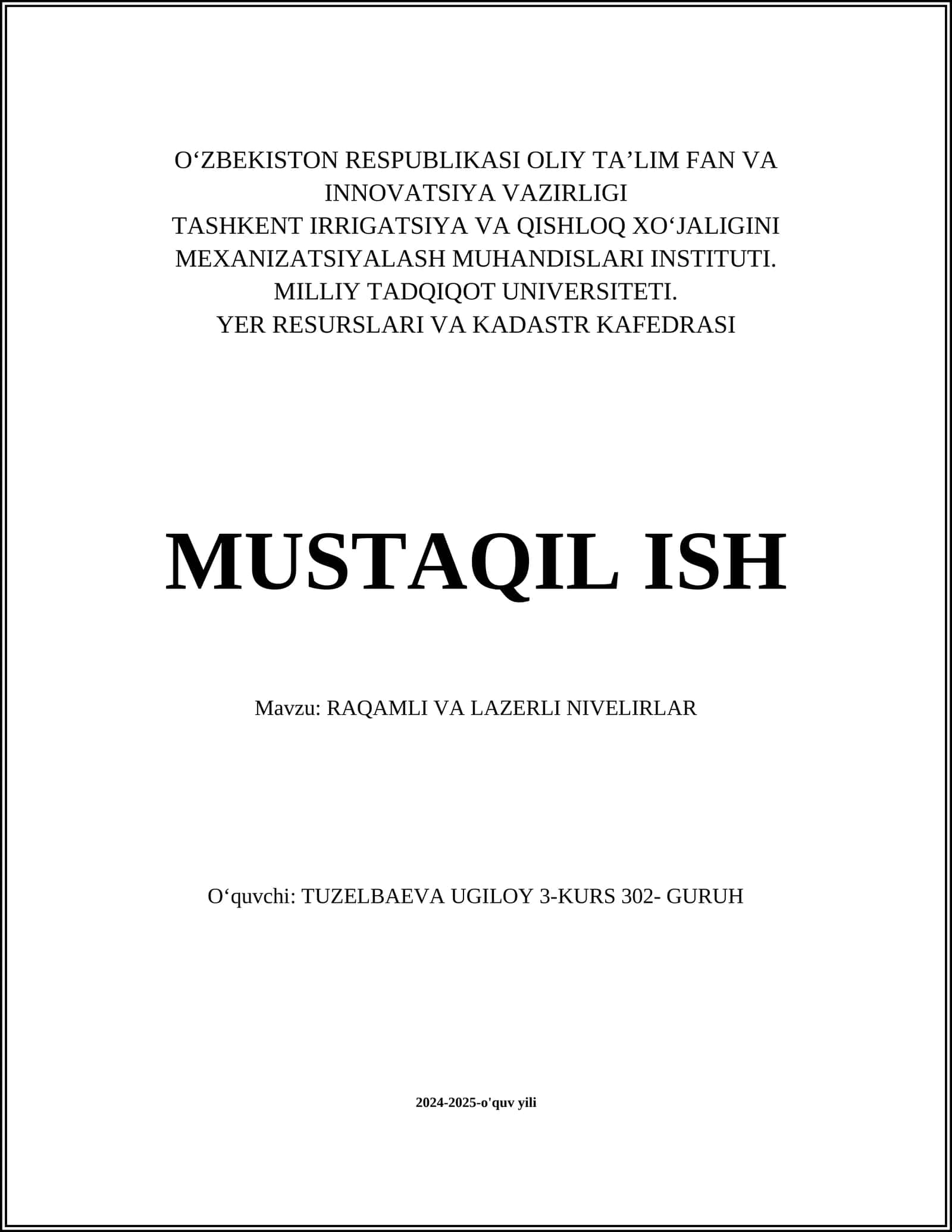 RAQAMLI VA LAZERLI NIVELIRLAR