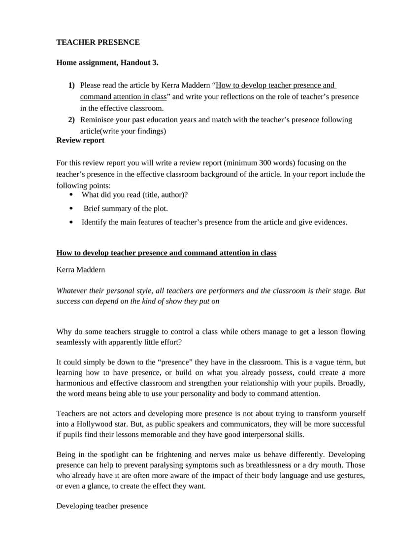 How to develop teacher presence and command attention in class