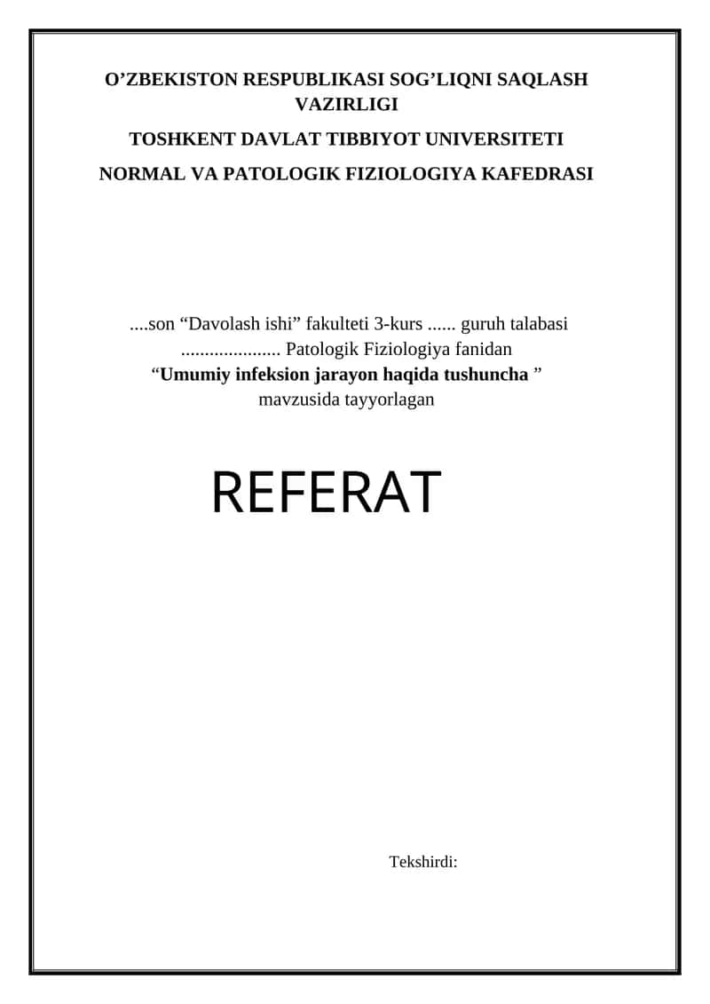 Umumiy infeksion jarayon haqida tushuncha