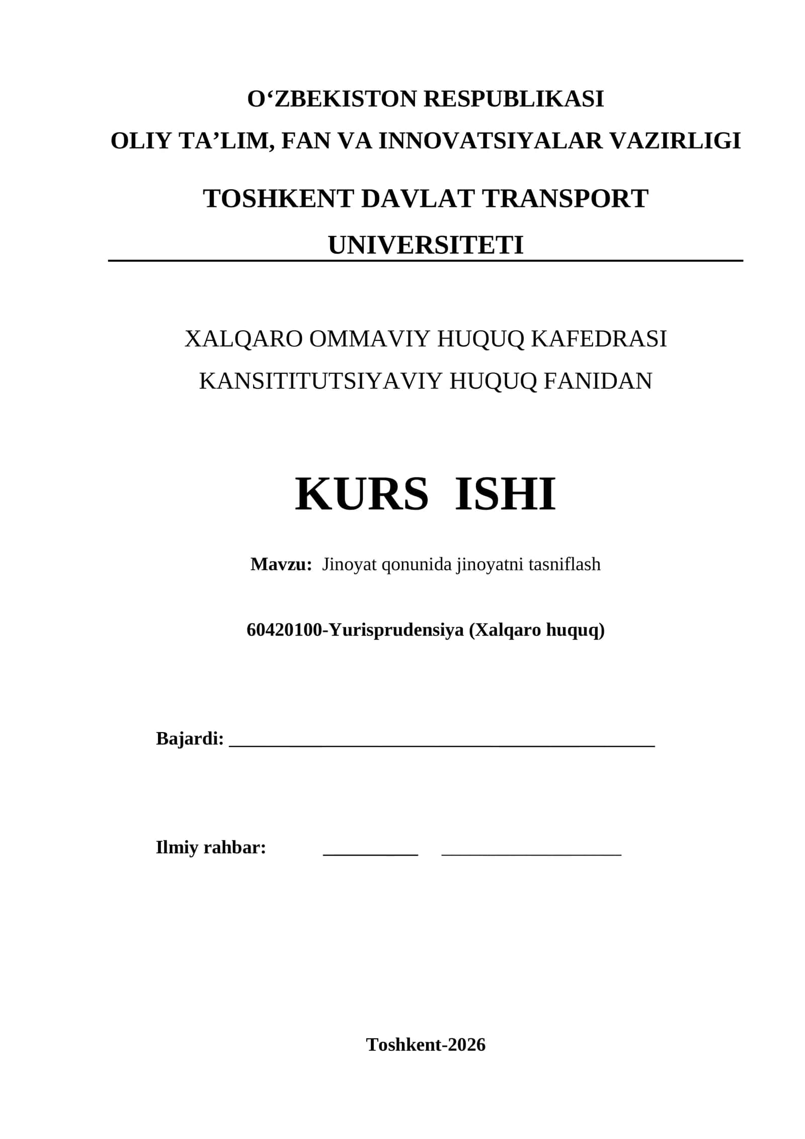 Jinoyat qonunida jinoyatni tasniflash