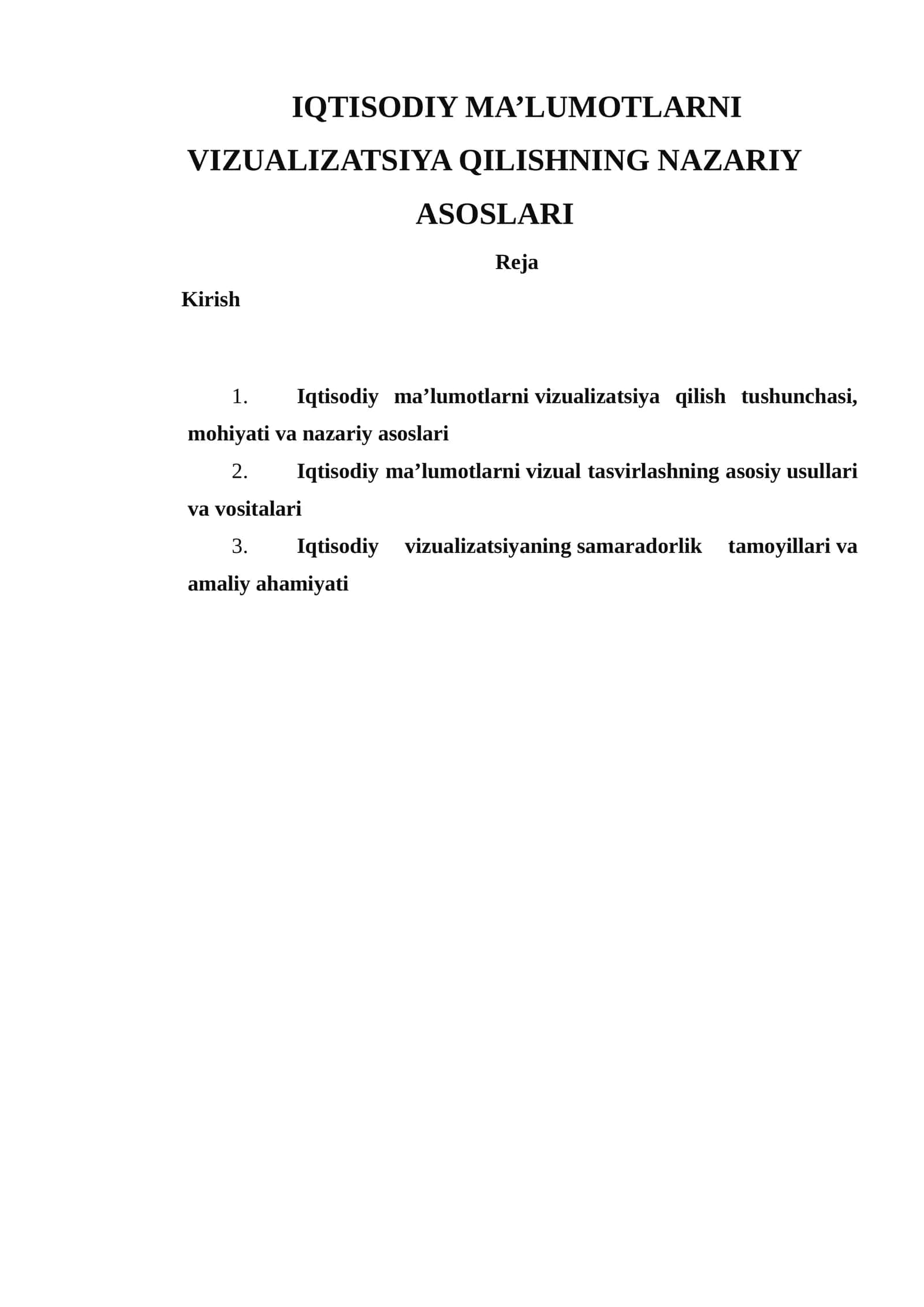 IQTISODIY MA’LUMOTLARNI VIZUALIZATSIYA QILISHNING NAZARIY ASOSLARI