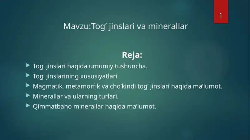 Tog’ jinslari va minerallar