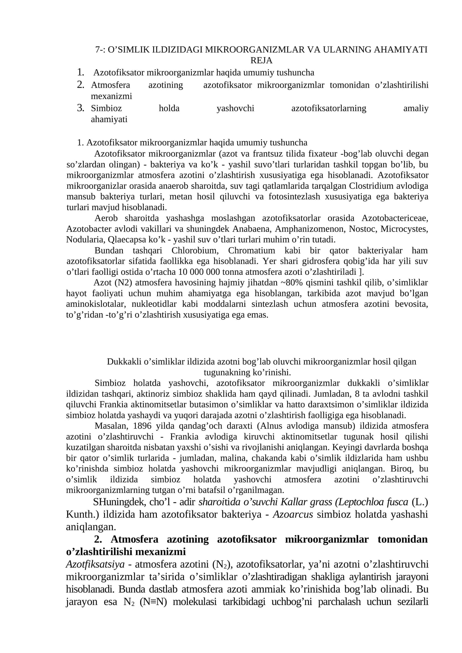 O’SIMLIK ILDIZIDAGI MIKROORGANIZMLAR VA ULARNING AHAMIYATI