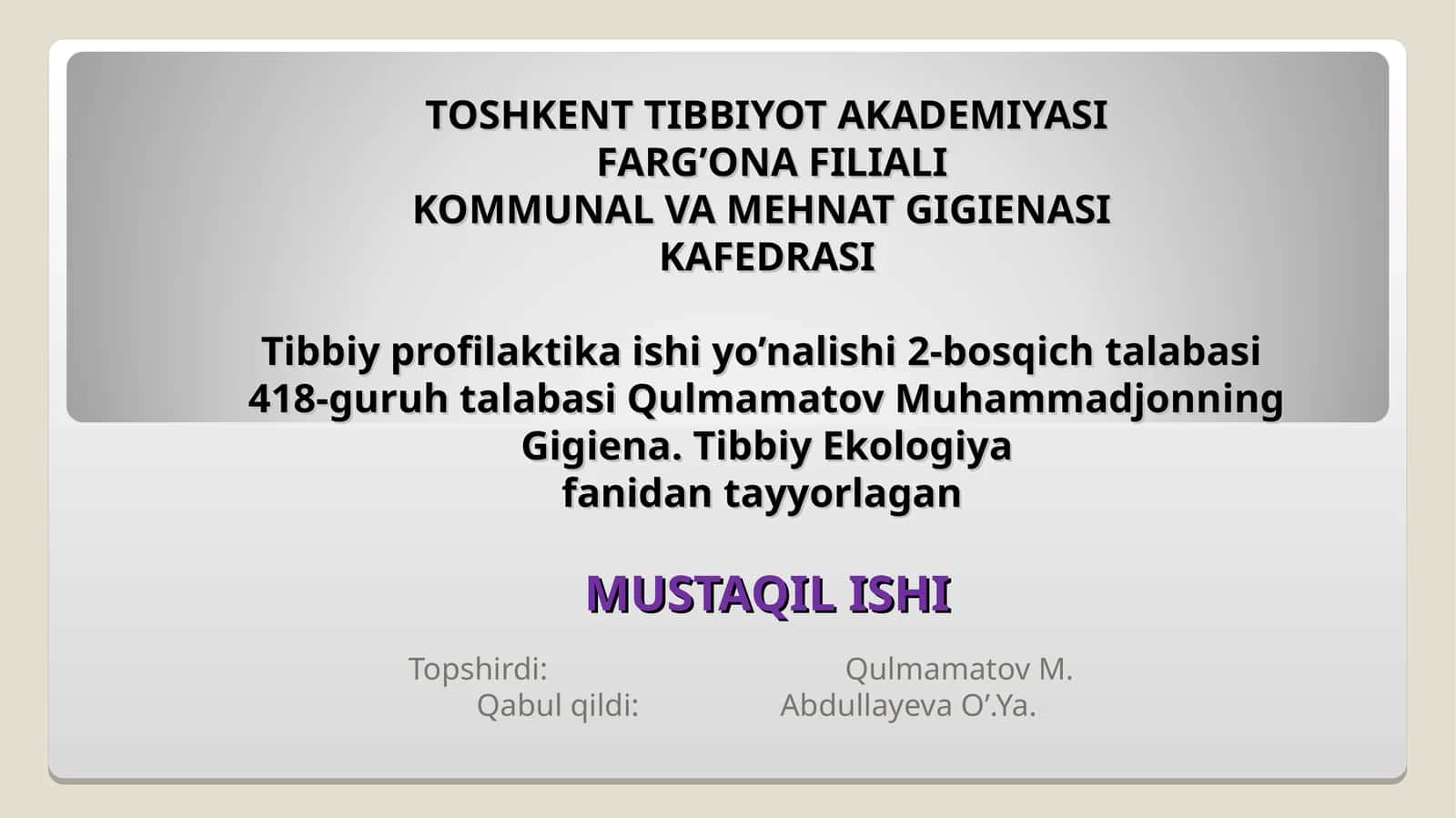 Tashkent Tibbiyot Akademiya Filiali