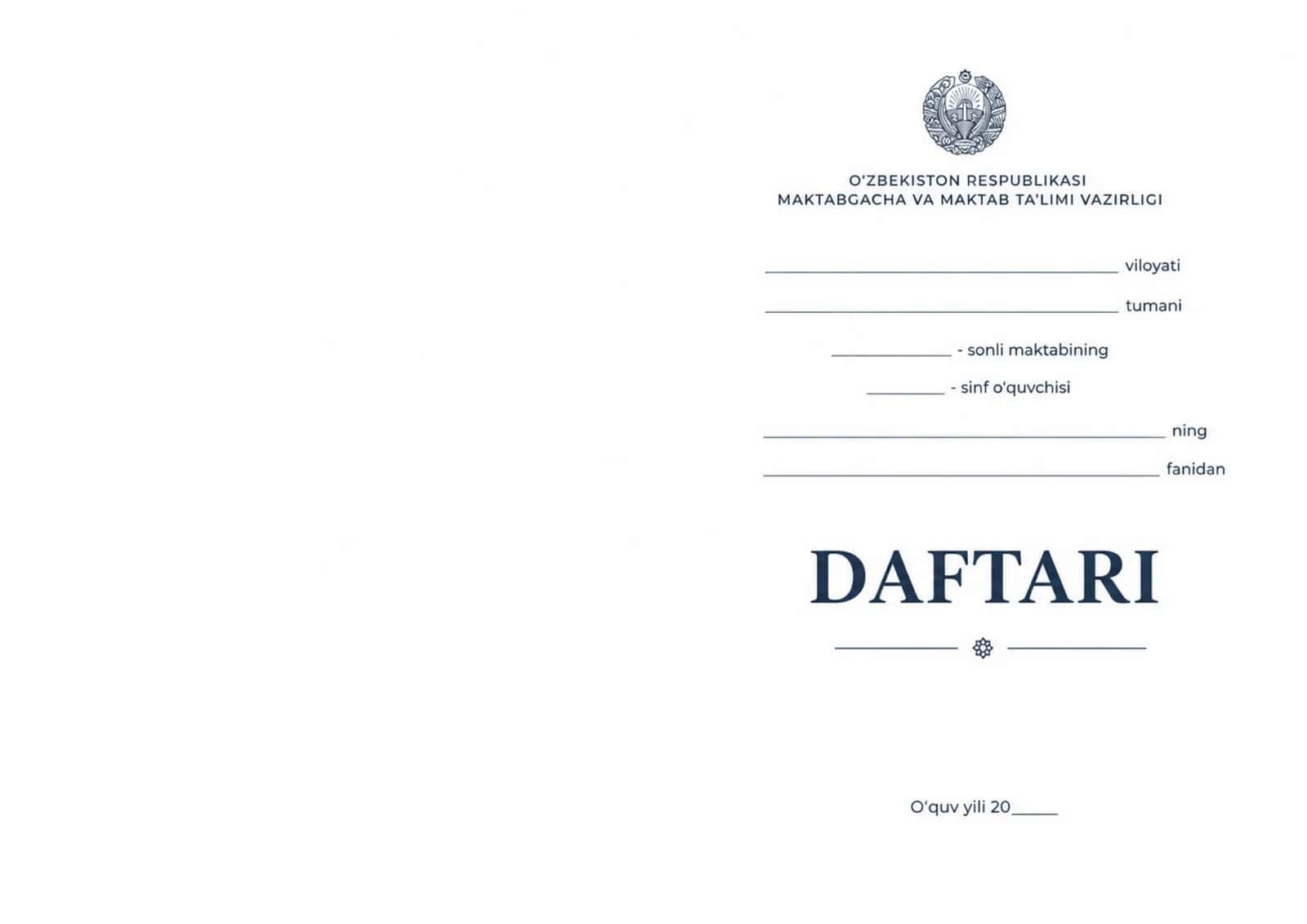 Daftar ustiga muqova maktab uchun 6tasi 1da