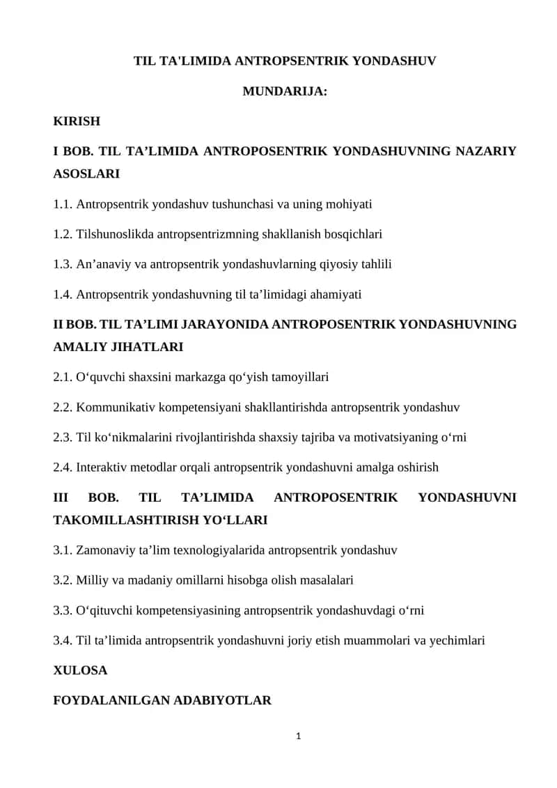 TIL TA'LIMIDA ANTROPSENTRIK YONDASHUV