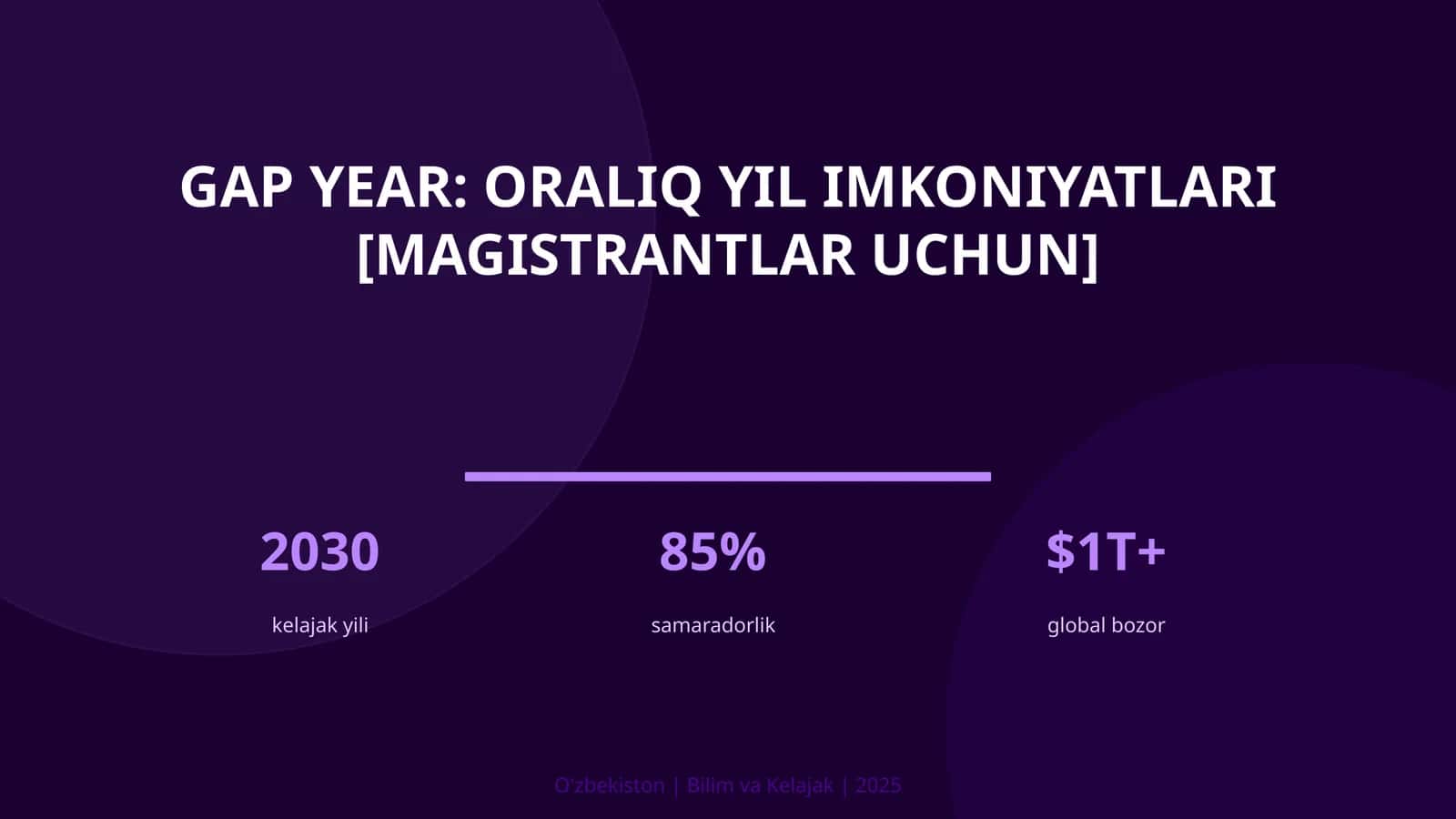 Gap Year: Oraliq yil imkoniyatlari [magistrantlar uchun]