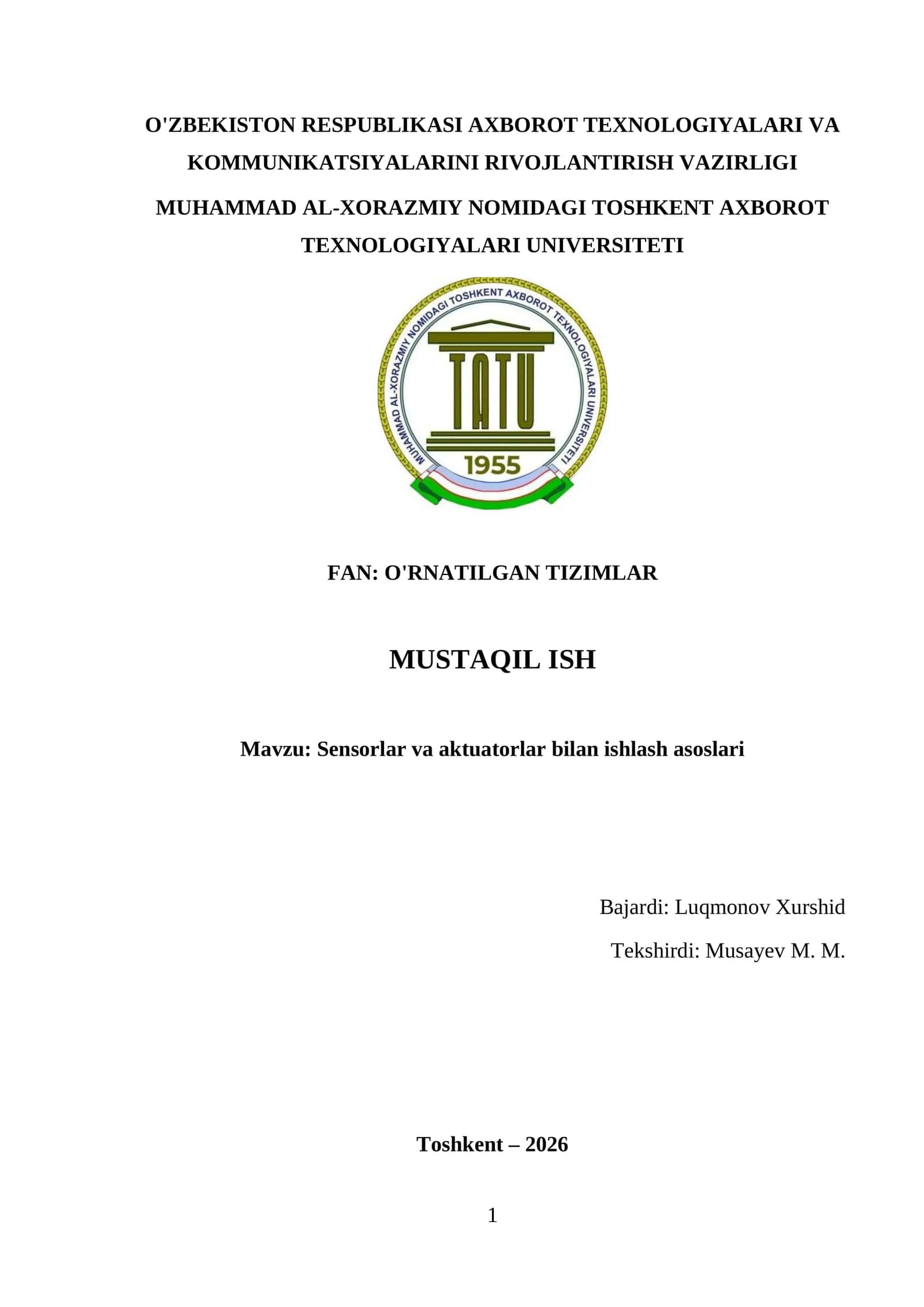 Sensorlar va aktuatorlar bilan ishlash asoslari