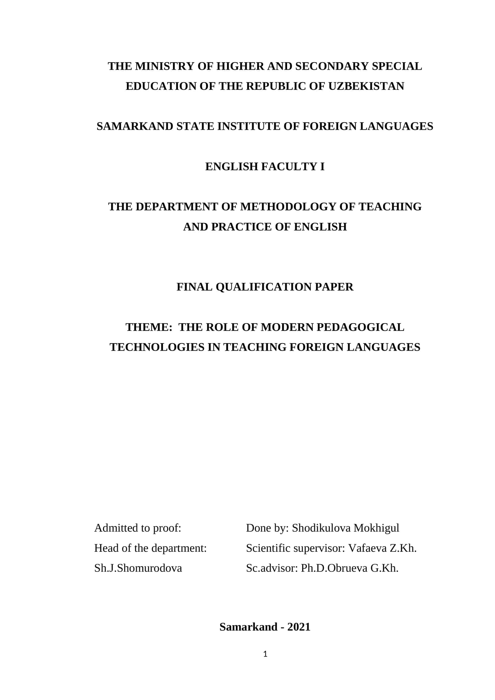 THE ROLE OF MODERN PEDAGOGICAL TECHNOLOGIES IN TEACHING FOREIGN LANGUAGES