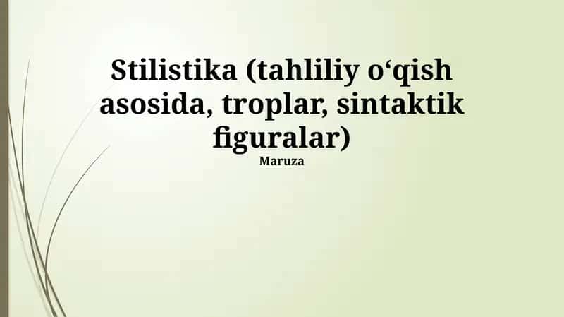 Stilistika (tahliliy oʻqish asosida, troplar, sintaktik figuralar)