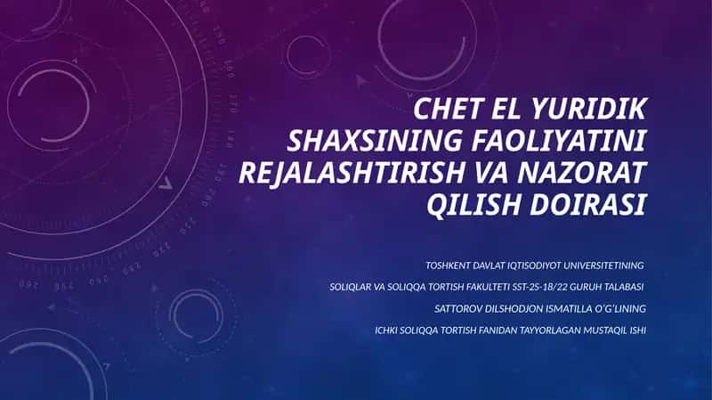 Chet el yuridik shaxsining faoliyatini rejalashtirish va nazorat qilish doirasi