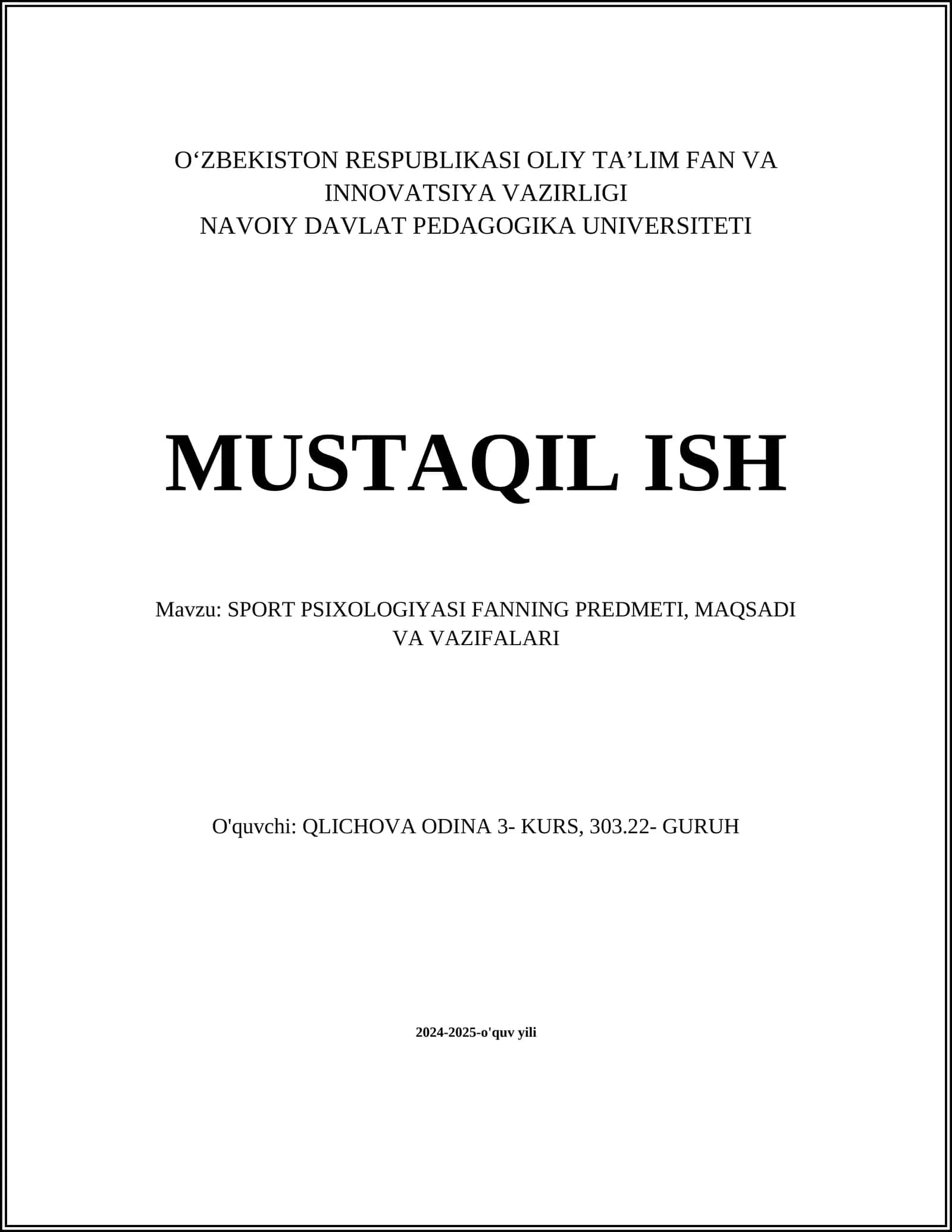 SPORT PSIXOLOGIYASI FANNING PREDMETI, MAQSADI VA VAZIFALARI