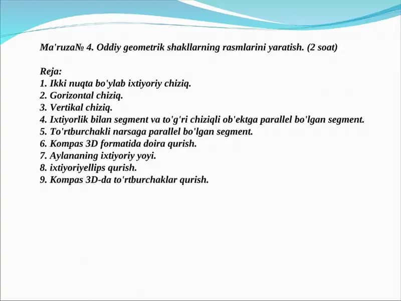 Oddiy geometrik shakllarning rasmlarini yaratish