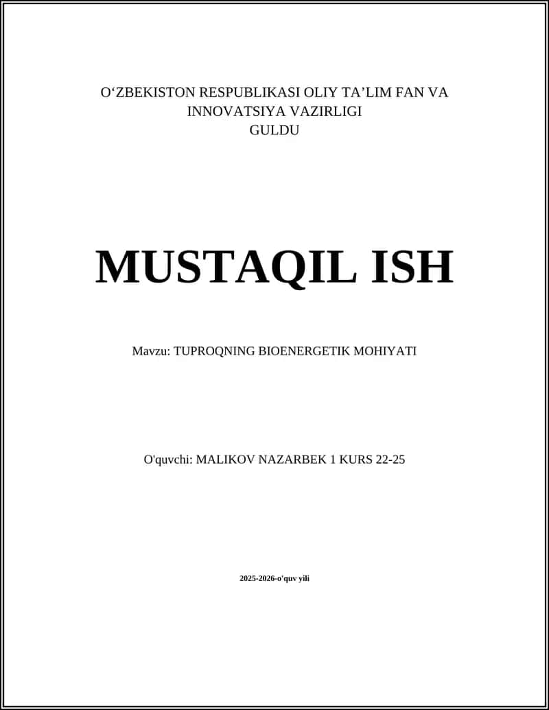 Tuproqning Bioenergetik Mohiyati