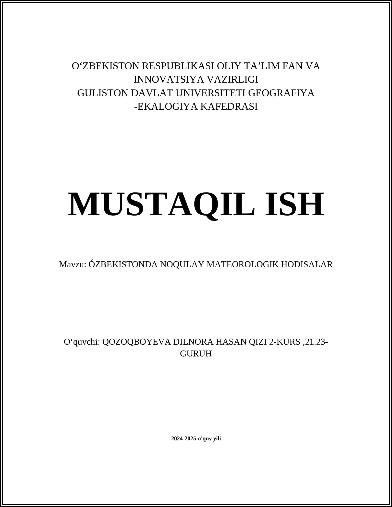 ÓZBEKISTONDA NOQULAY MATEOROLOGIK HODISALAR
