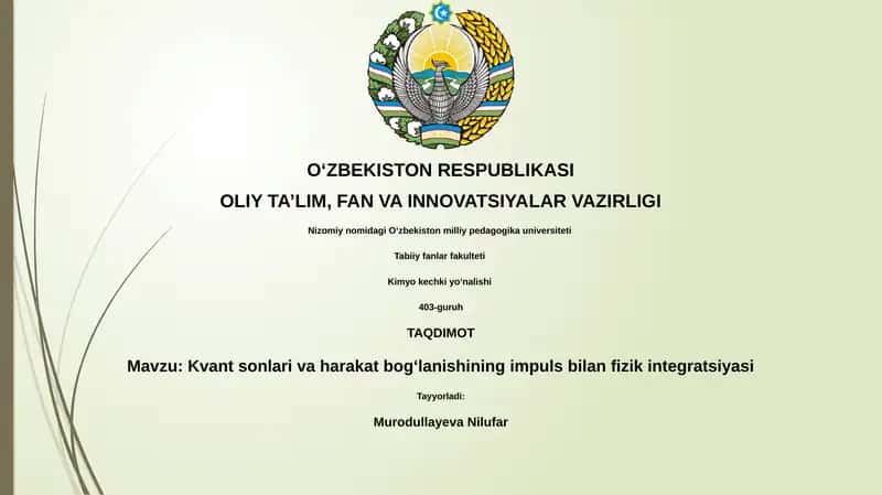 Kvant sonlari va harakat bogʻlanishining impuls bilan fizik integratsiyasi