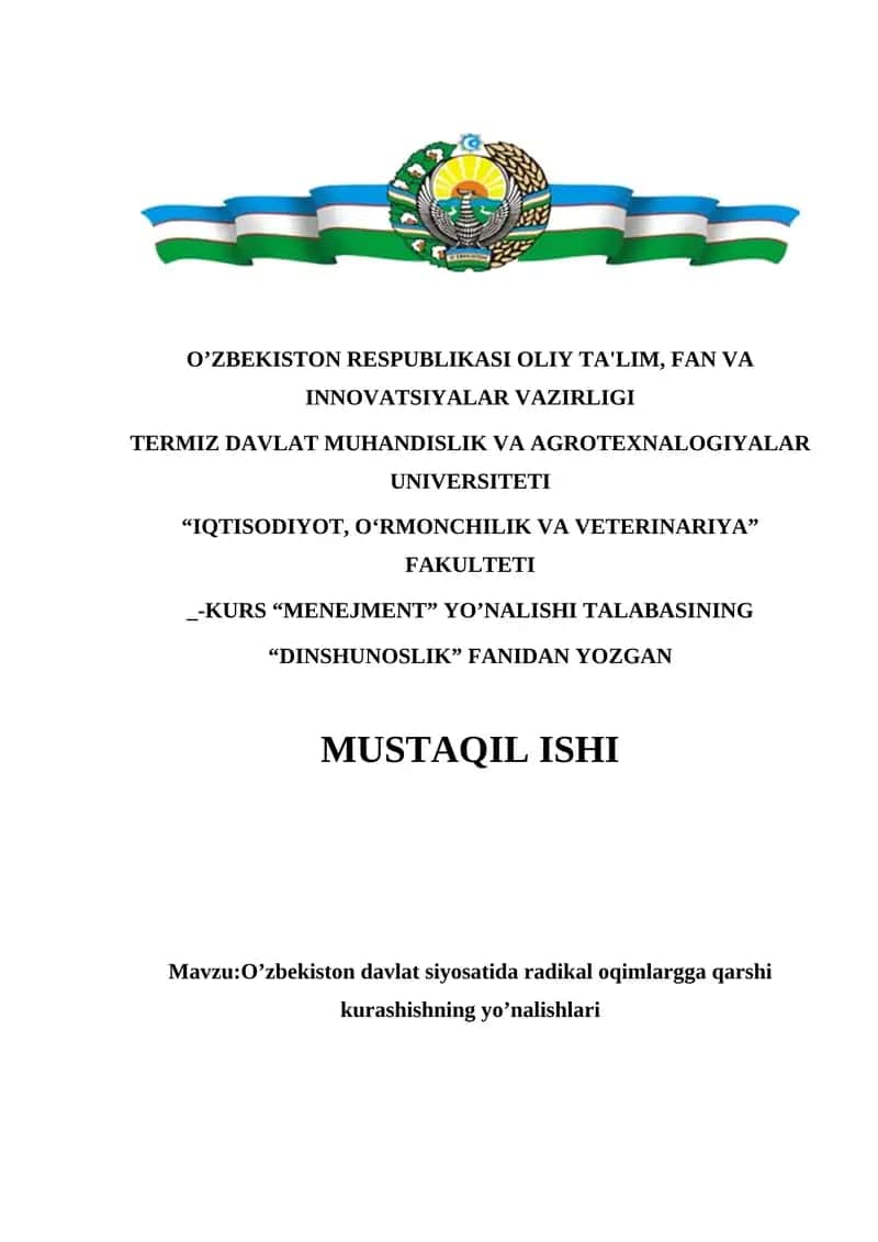 O’zbekiston davlat siyosatida radikal oqimlargga qarshi kurashishning yo’nalishlari