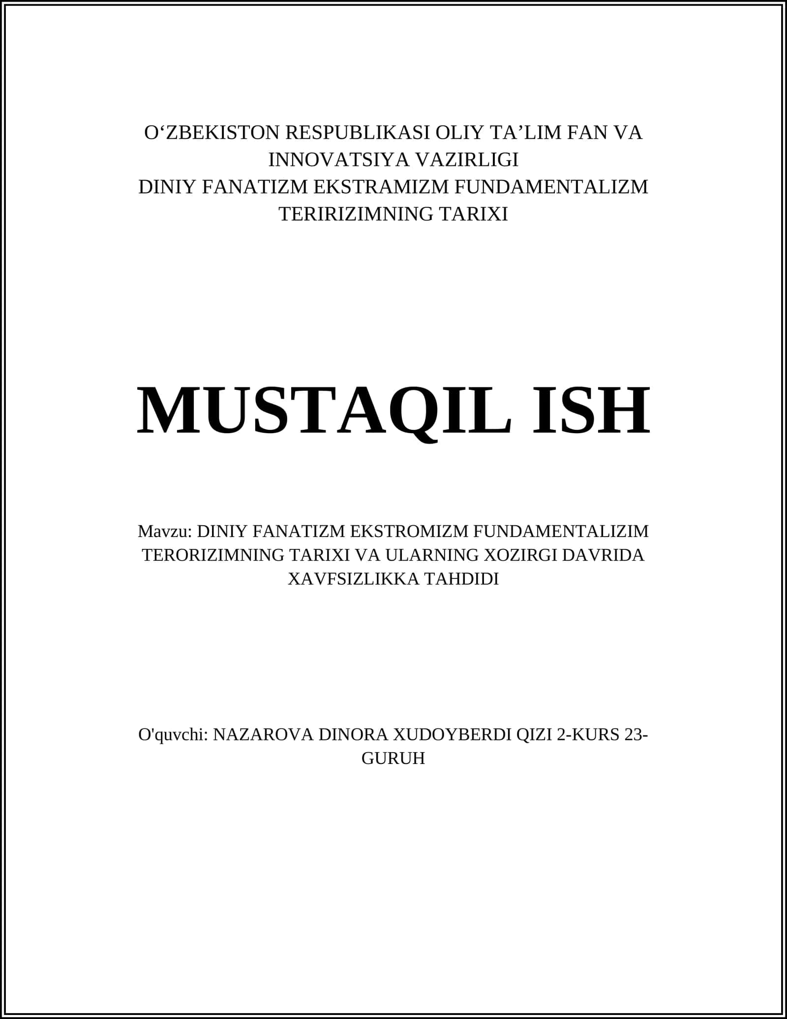 Diniy Fanatizm Ekstremizm Fundamentalizm Teririzimning Tarixi