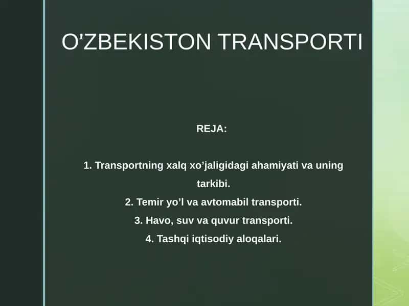 O'ZBEKISTON TRANSPORTI
