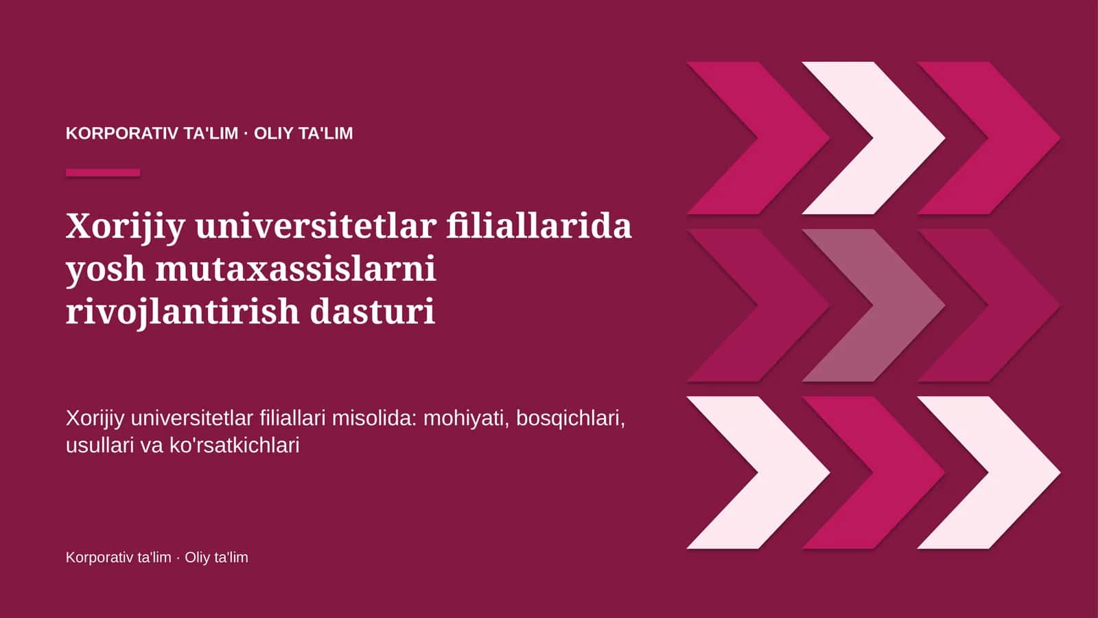 Xorijiy universitetlar filiallarida yosh mutaxassislarni rivojlantirish dasturi