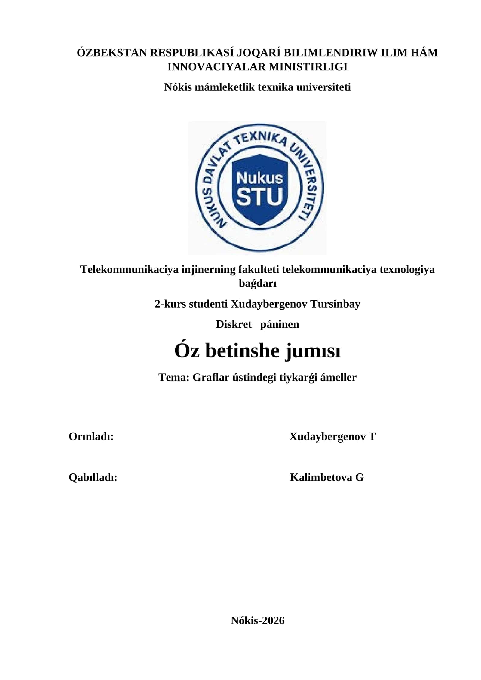 Graflar ústindegi tiykarǵi ámeller