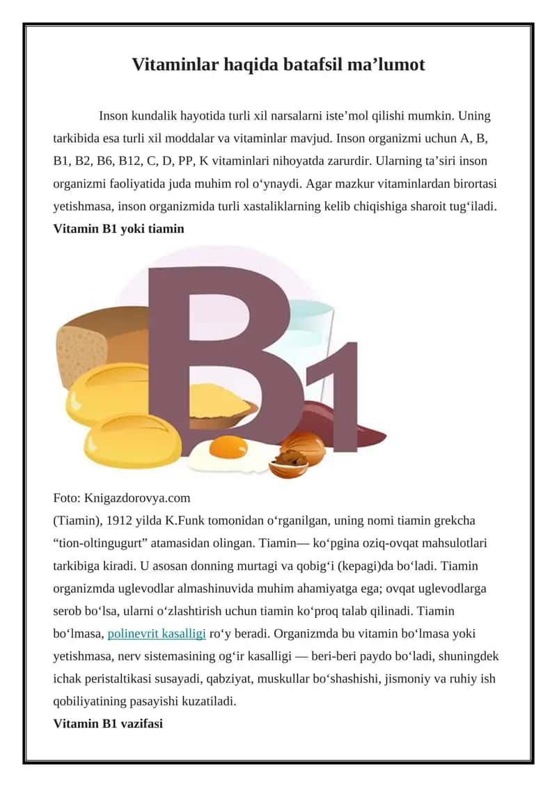 Vitaminlar haqida batafsil ma’lumot