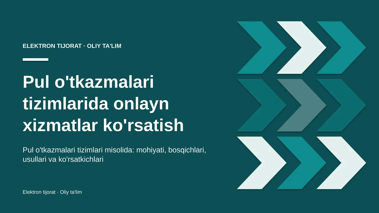 Pul o'tkazmalari tizimlarida onlayn xizmatlar ko'rsatish