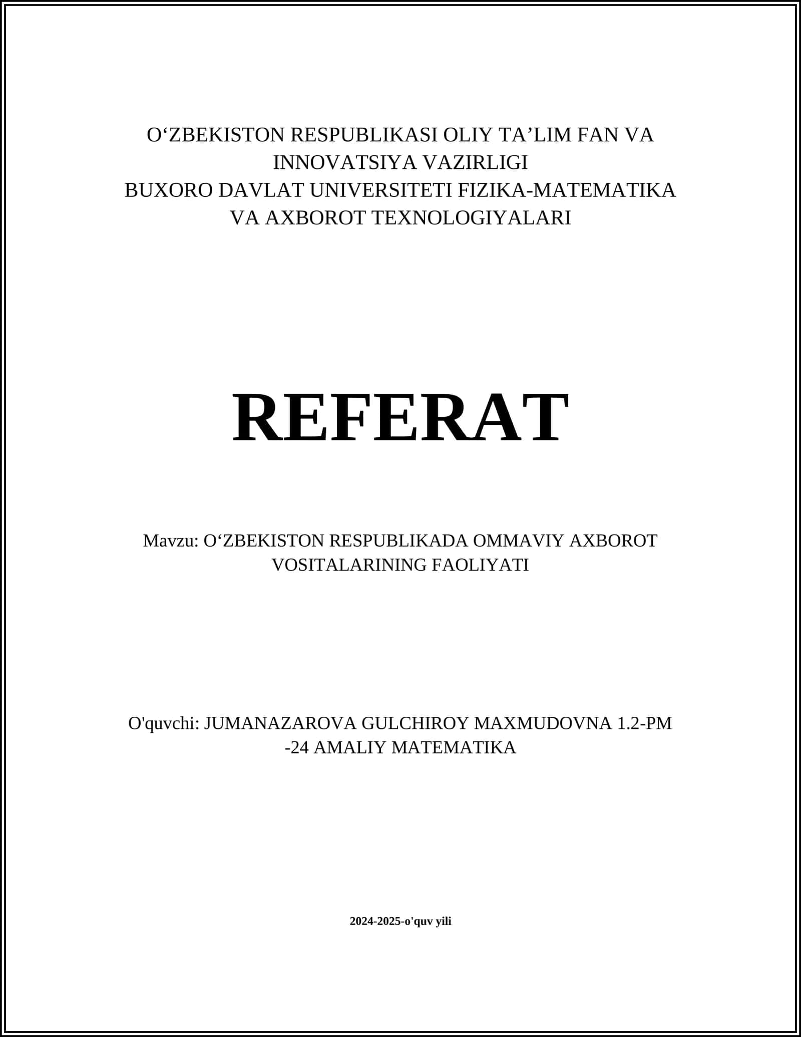 OʻZBEKISTON RESPUBLIKADA OMMAVIY AXBOROT VOSITALARINING FAOLIYATI