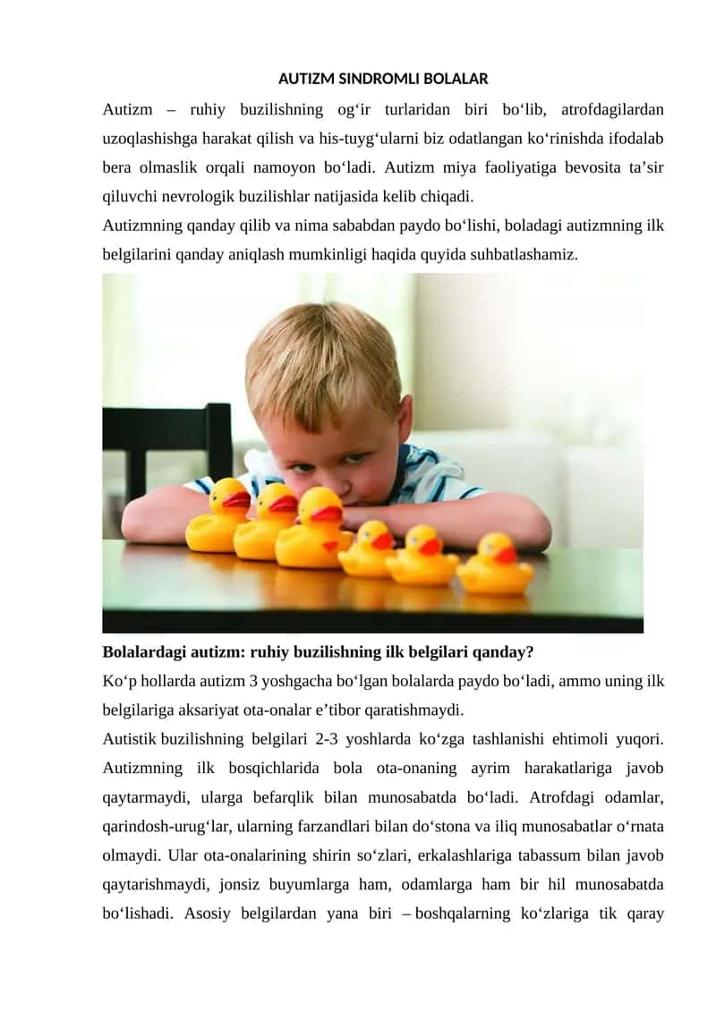 AUTIZM SINDROMLI BOLALAR