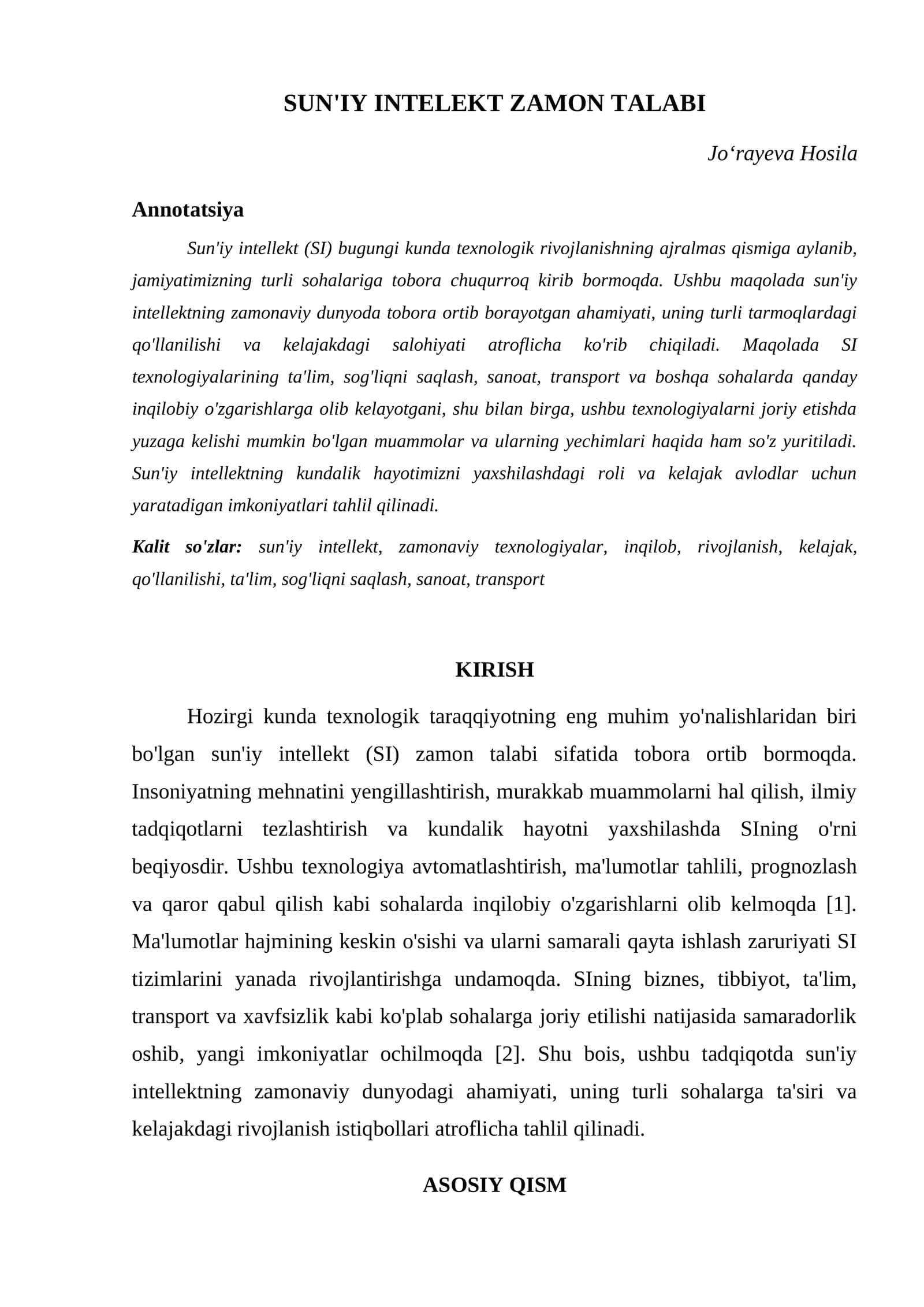 SUN'IY INTELEKT ZAMON TALABI