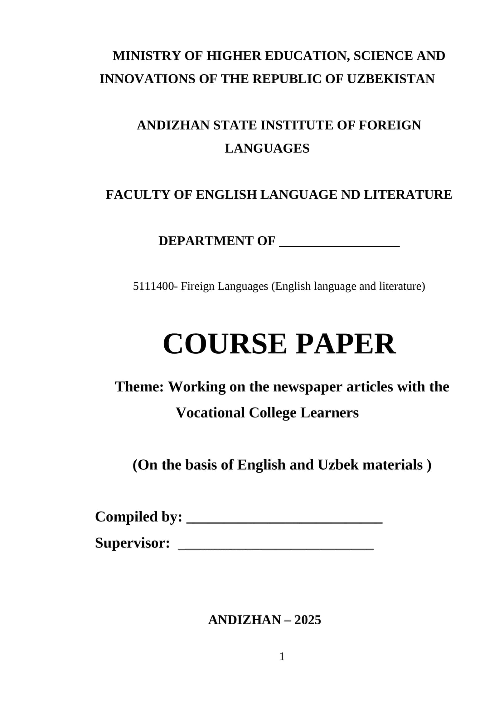 Course Paper: Working on the newspaper articles with the Vocational College Learners