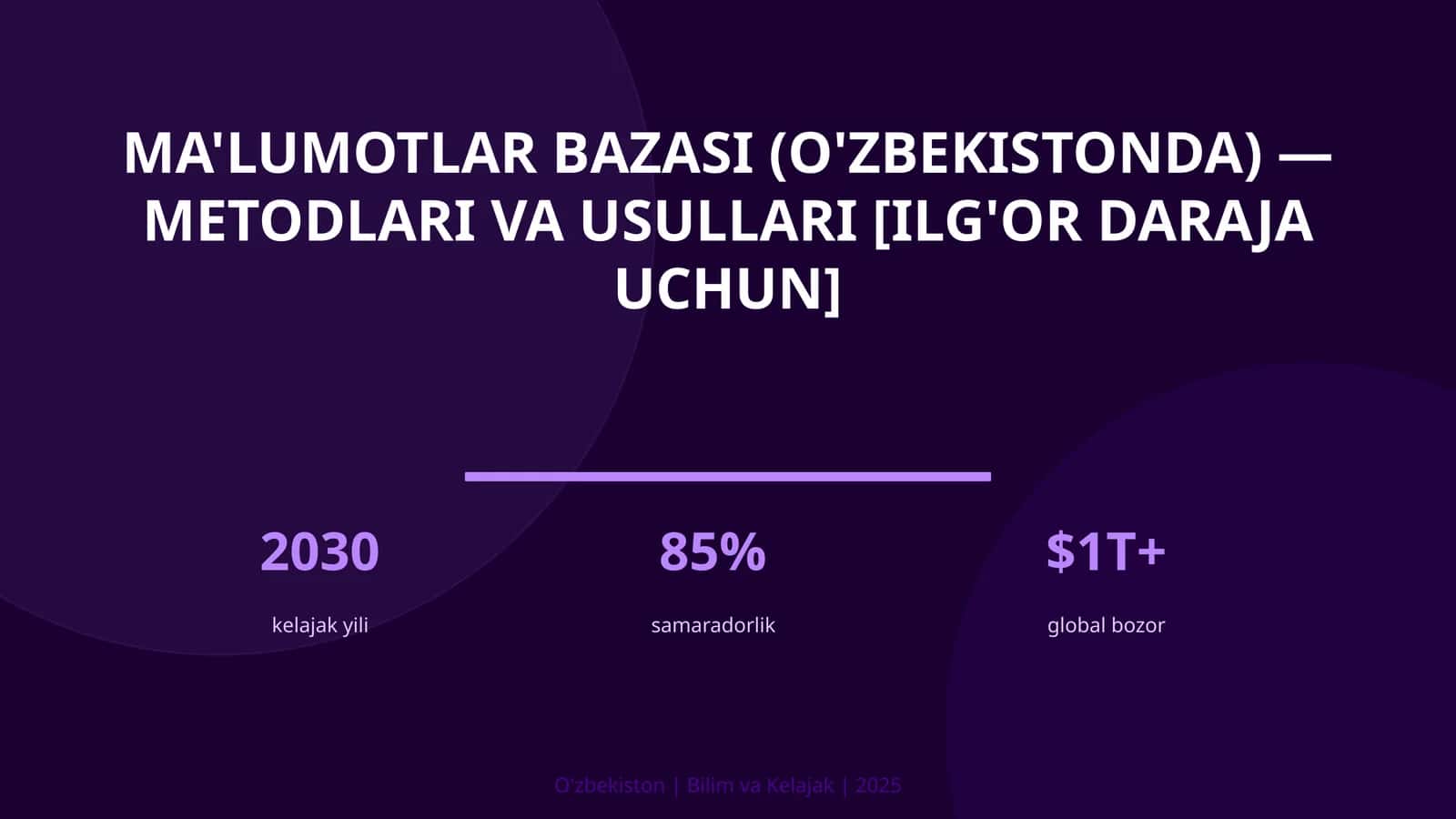 Ma'lumotlar bazasi (O'zbekistonda) — metodlari va usullari [ilg'or daraja uchun]