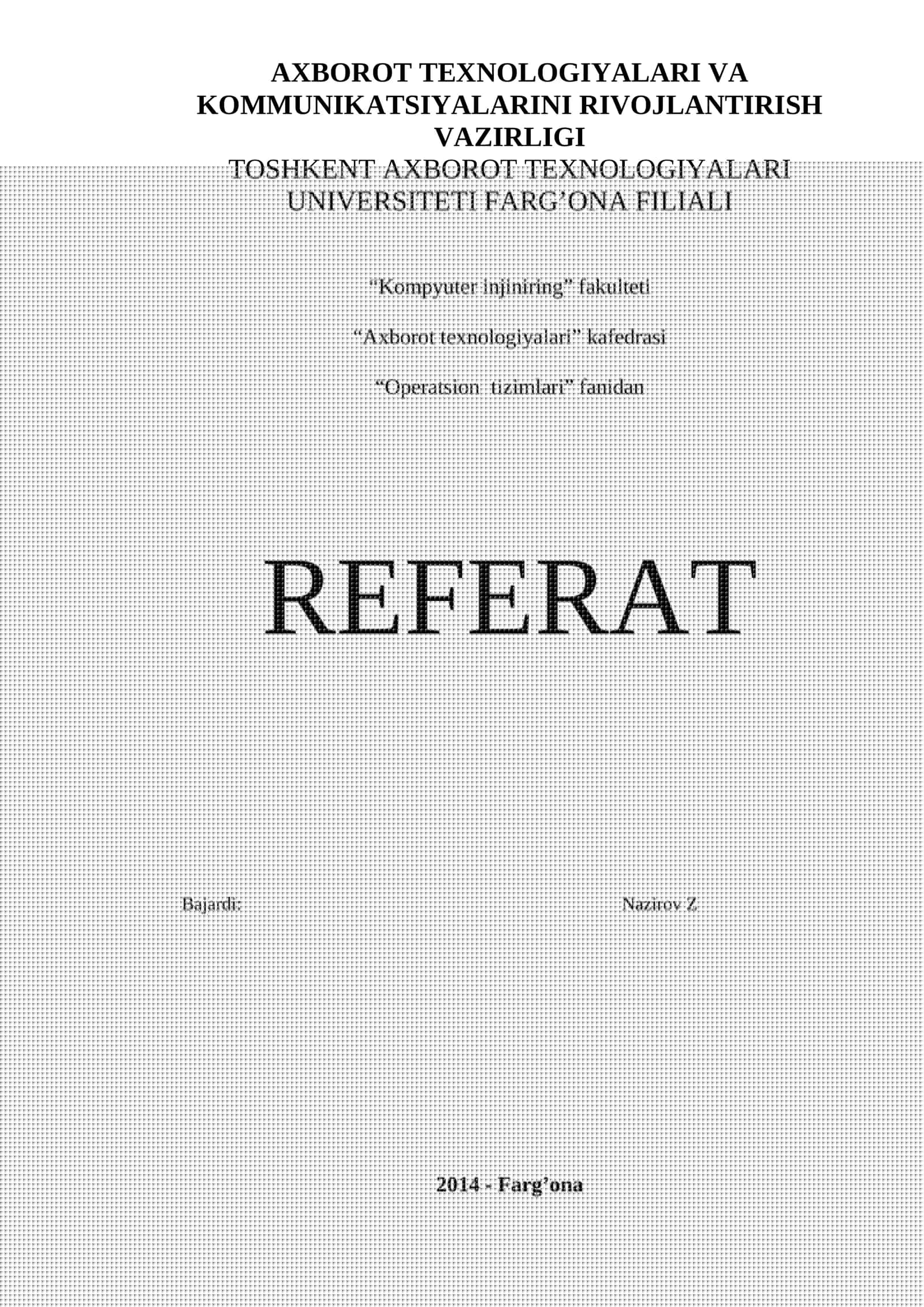 Kompyuter injiniring operatsion tizimlari REFERAT