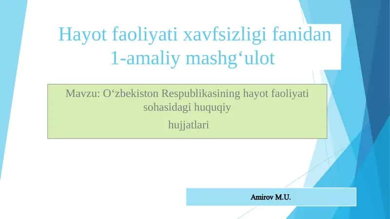Hayot faoliyati xavfsizligi fanidan 1-amaliy mashg‘ulot