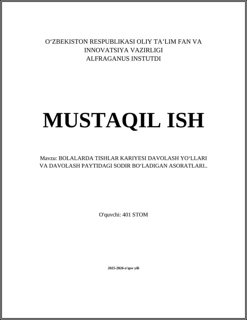 Bolalarda Tish Kariesi Davolash
