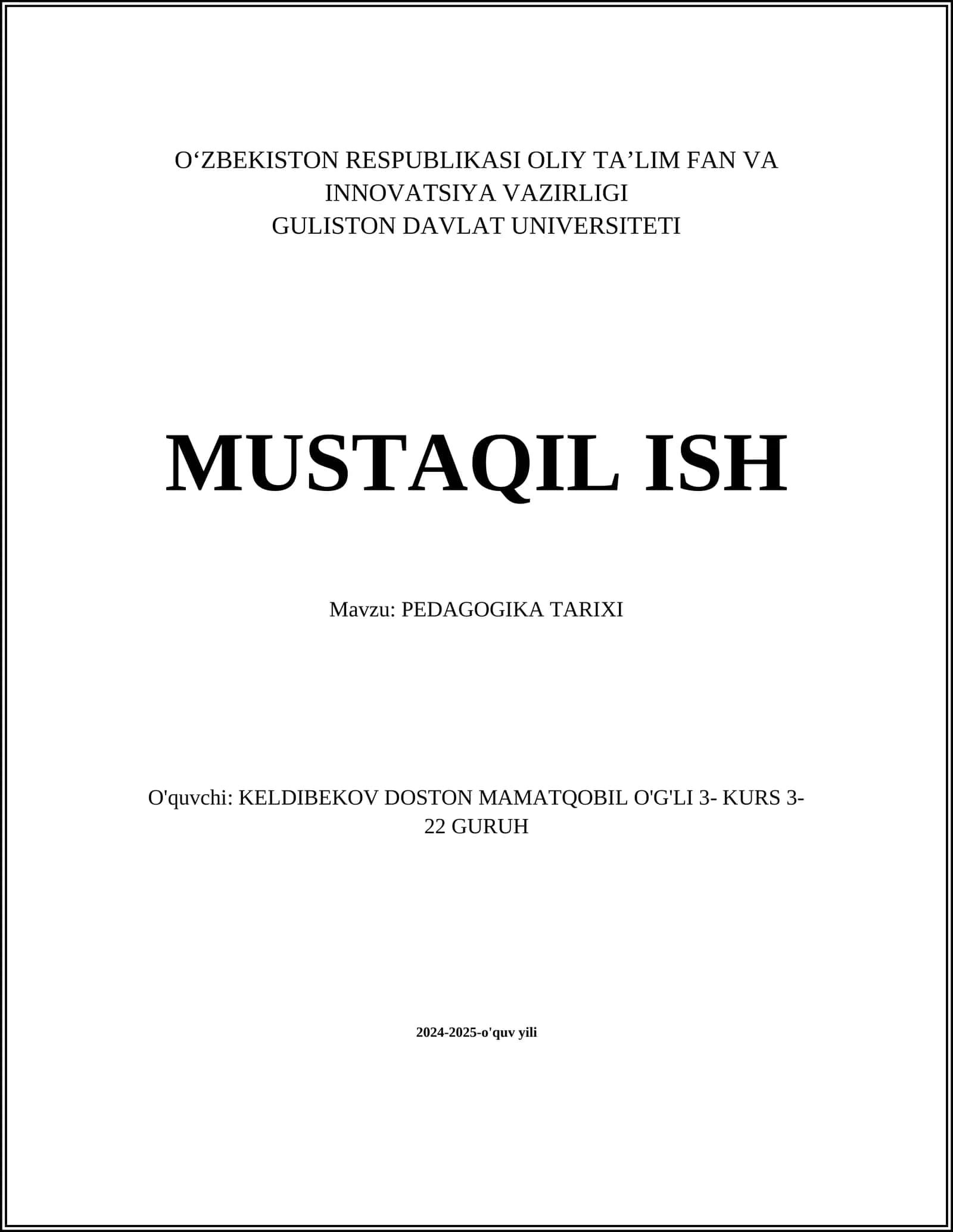 PEDAGOGIKA TARIXI