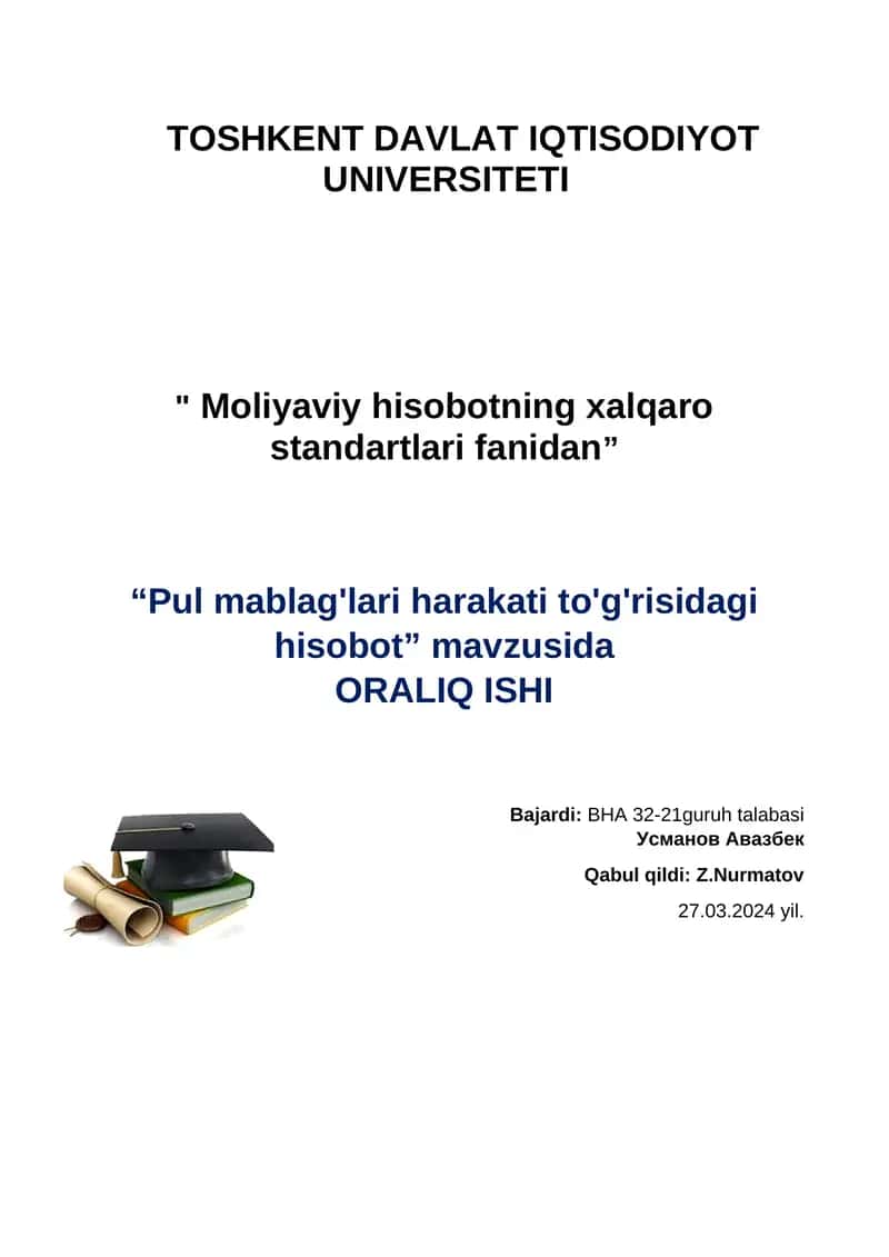 "Pul mablag'lari harakati to'g'risidagi hisobot"