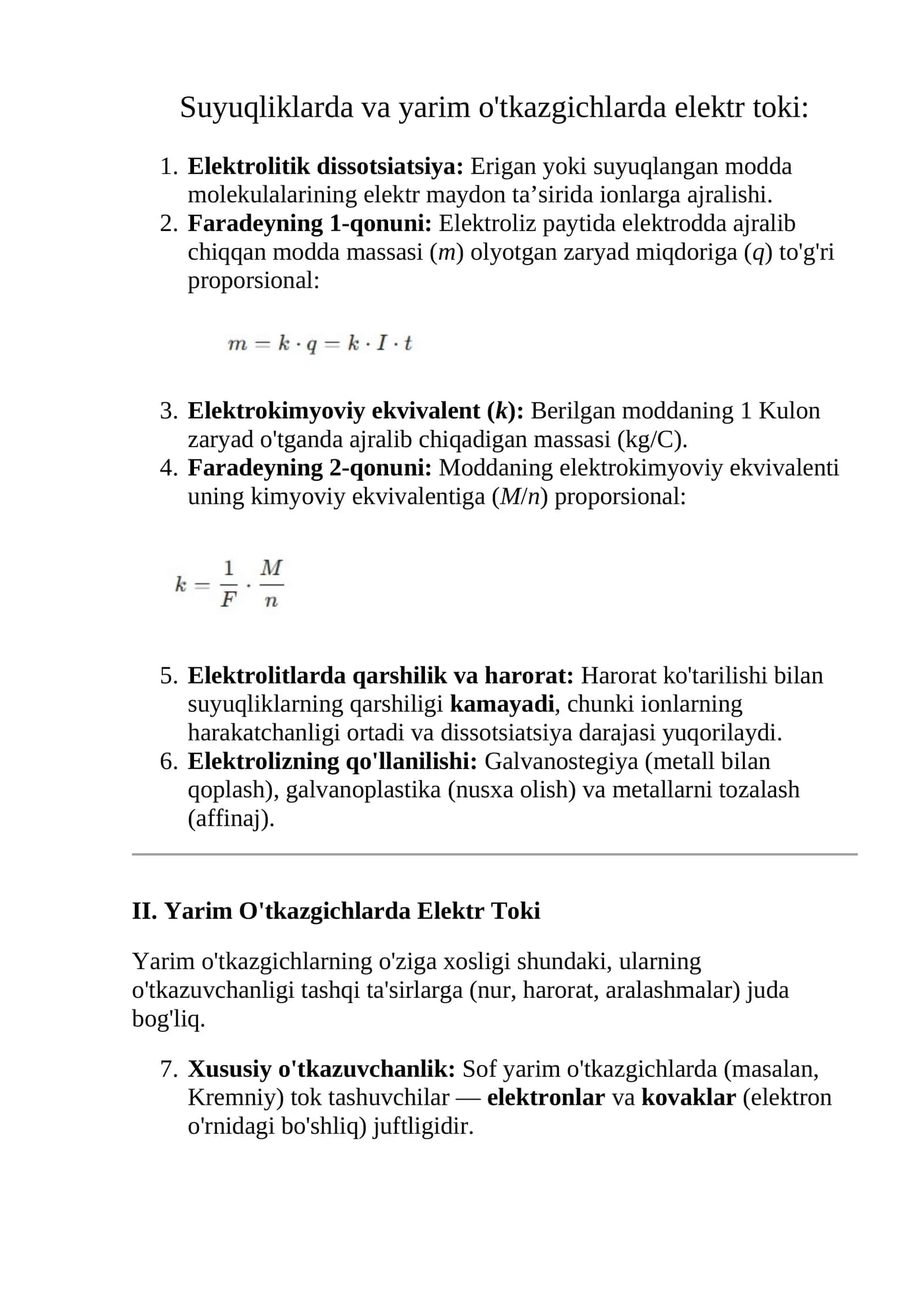 Elektr toki suyuqliklarda va yarim o'tkazgichlarda